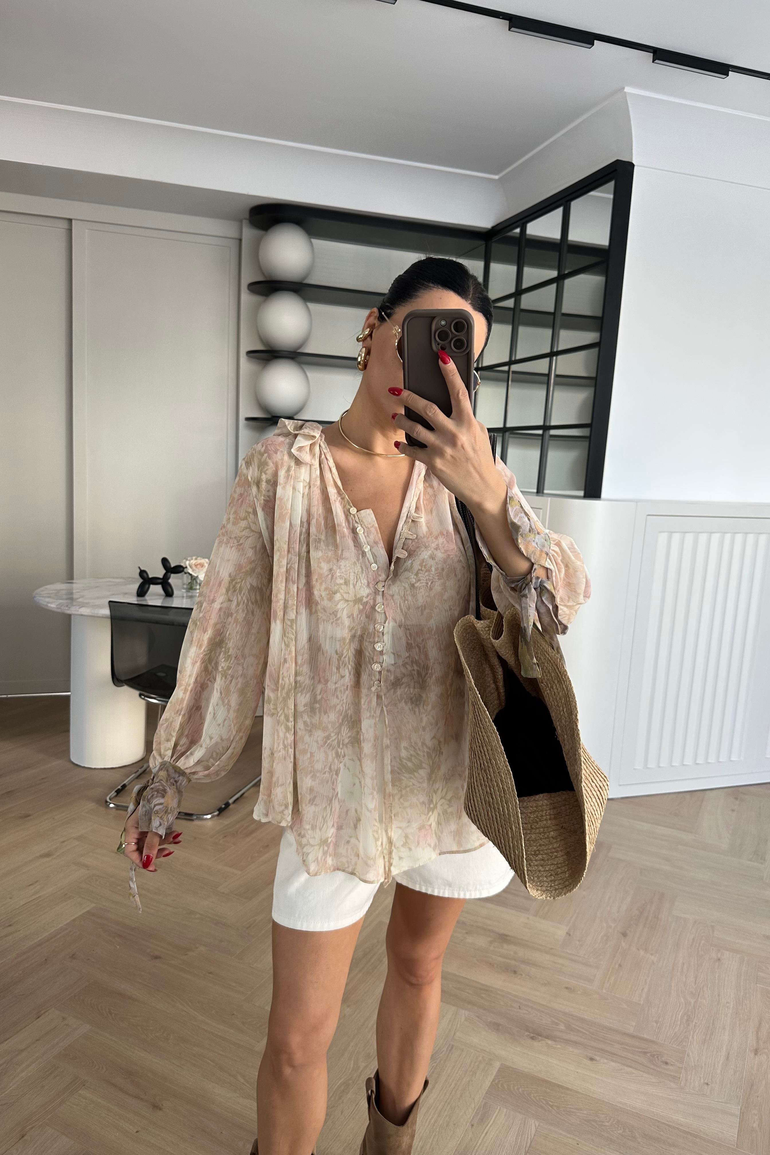 Zr Model Şifon Desenli Tasarım Gömlek