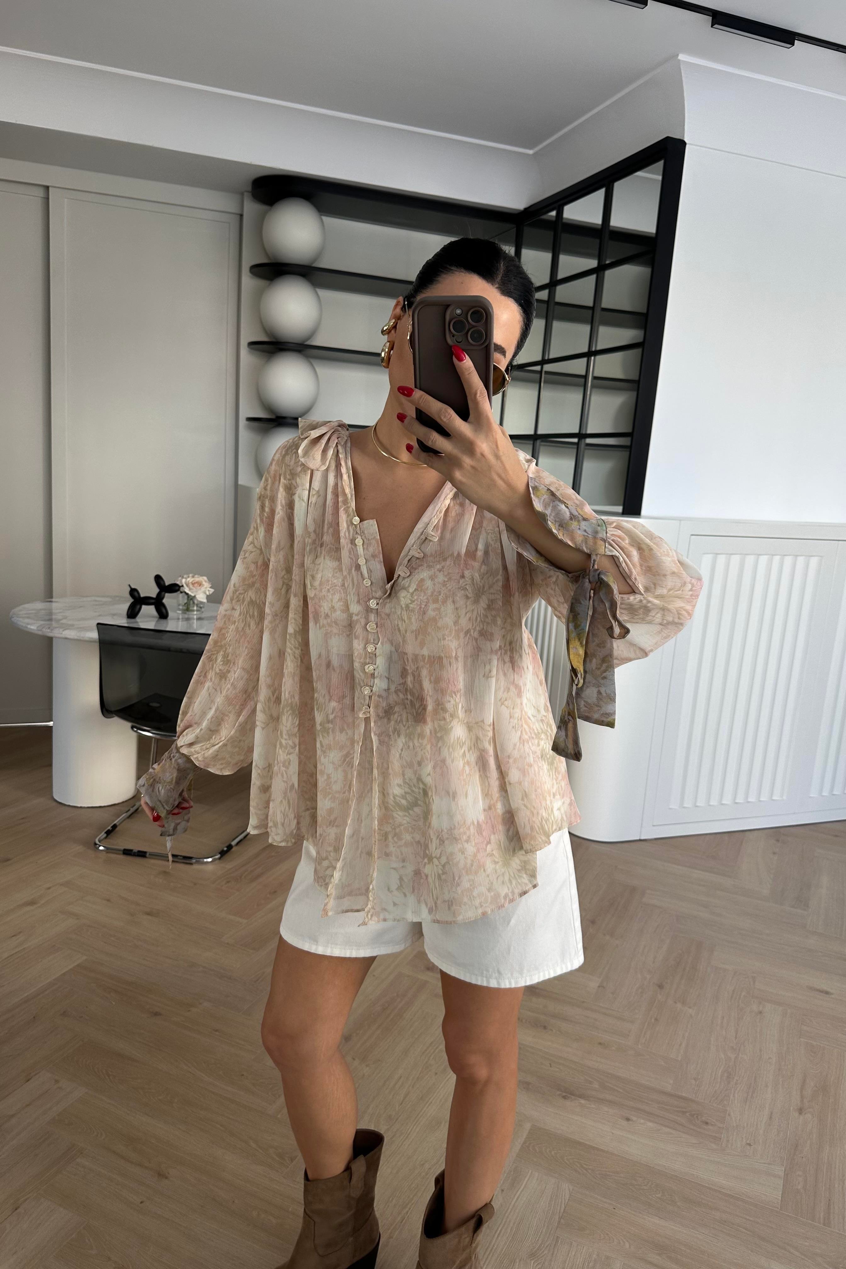 Zr Model Şifon Desenli Tasarım Gömlek