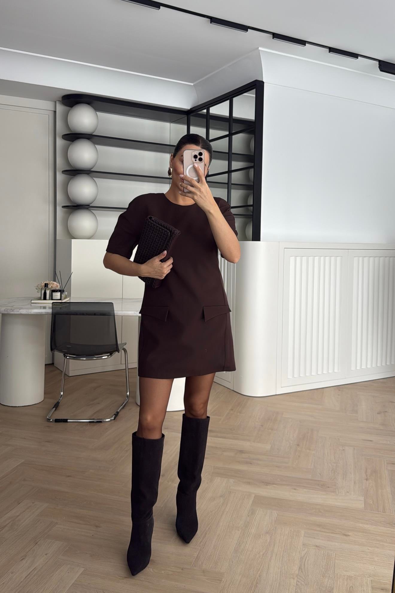 ZR MODEL VATKALI ELBİSE KAHVE 