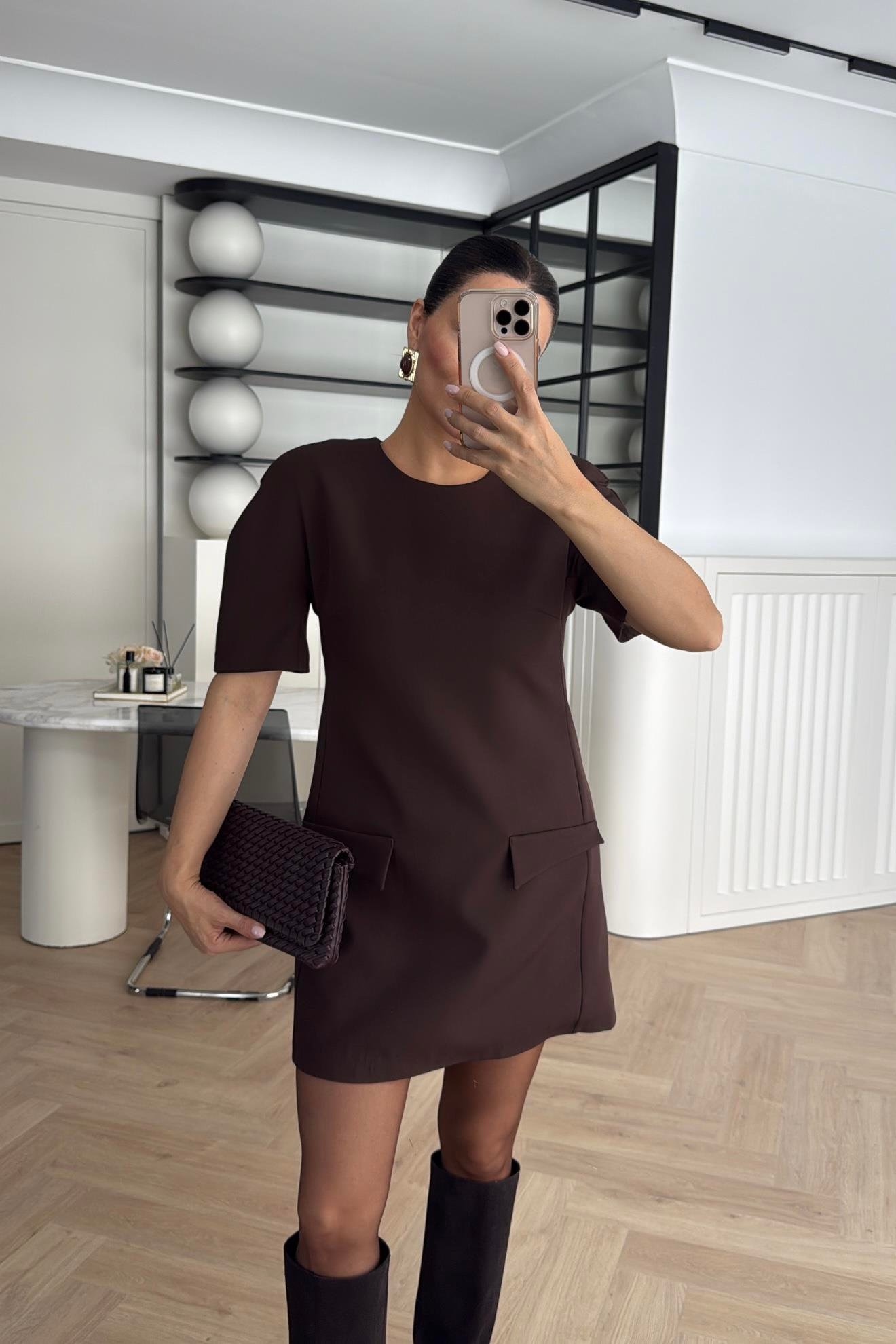 ZR MODEL VATKALI ELBİSE KAHVE 