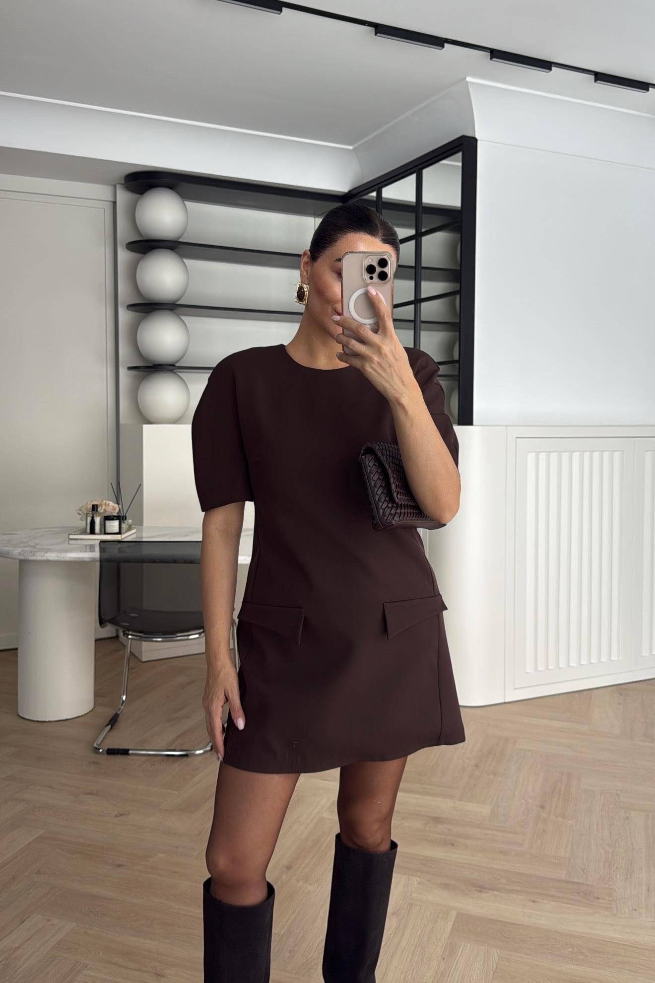 ZR MODEL VATKALI ELBİSE KAHVE 