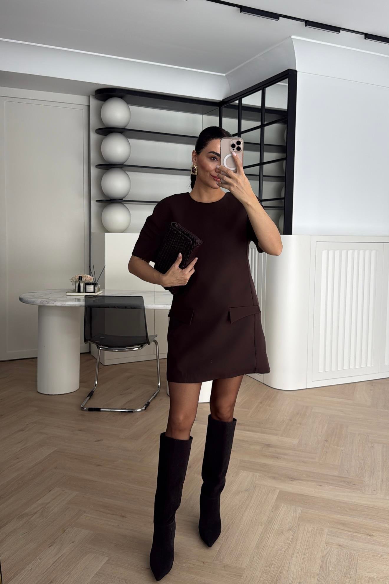 ZR MODEL VATKALI ELBİSE KAHVE 