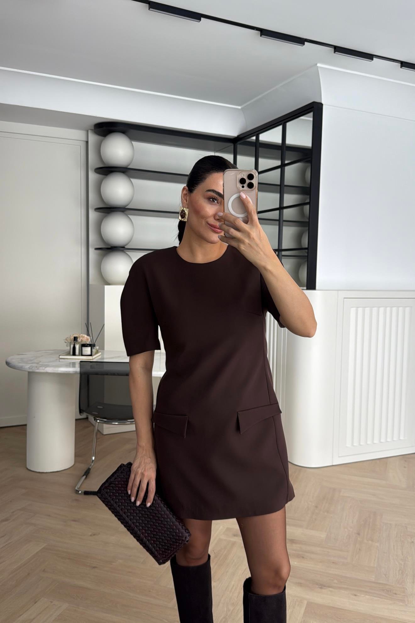 ZR MODEL VATKALI ELBİSE KAHVE 