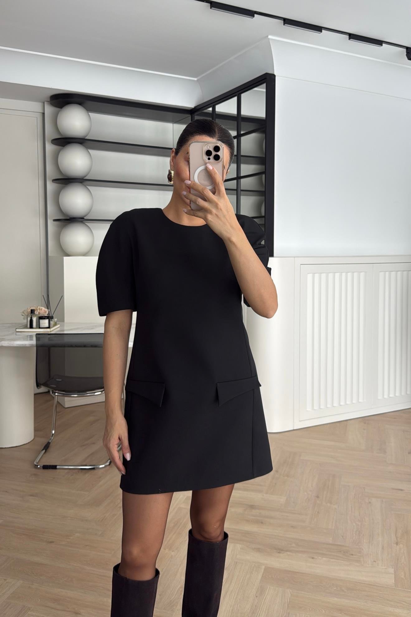 ZR MODEL VATKALI KISA ELBİSE SİYAH 