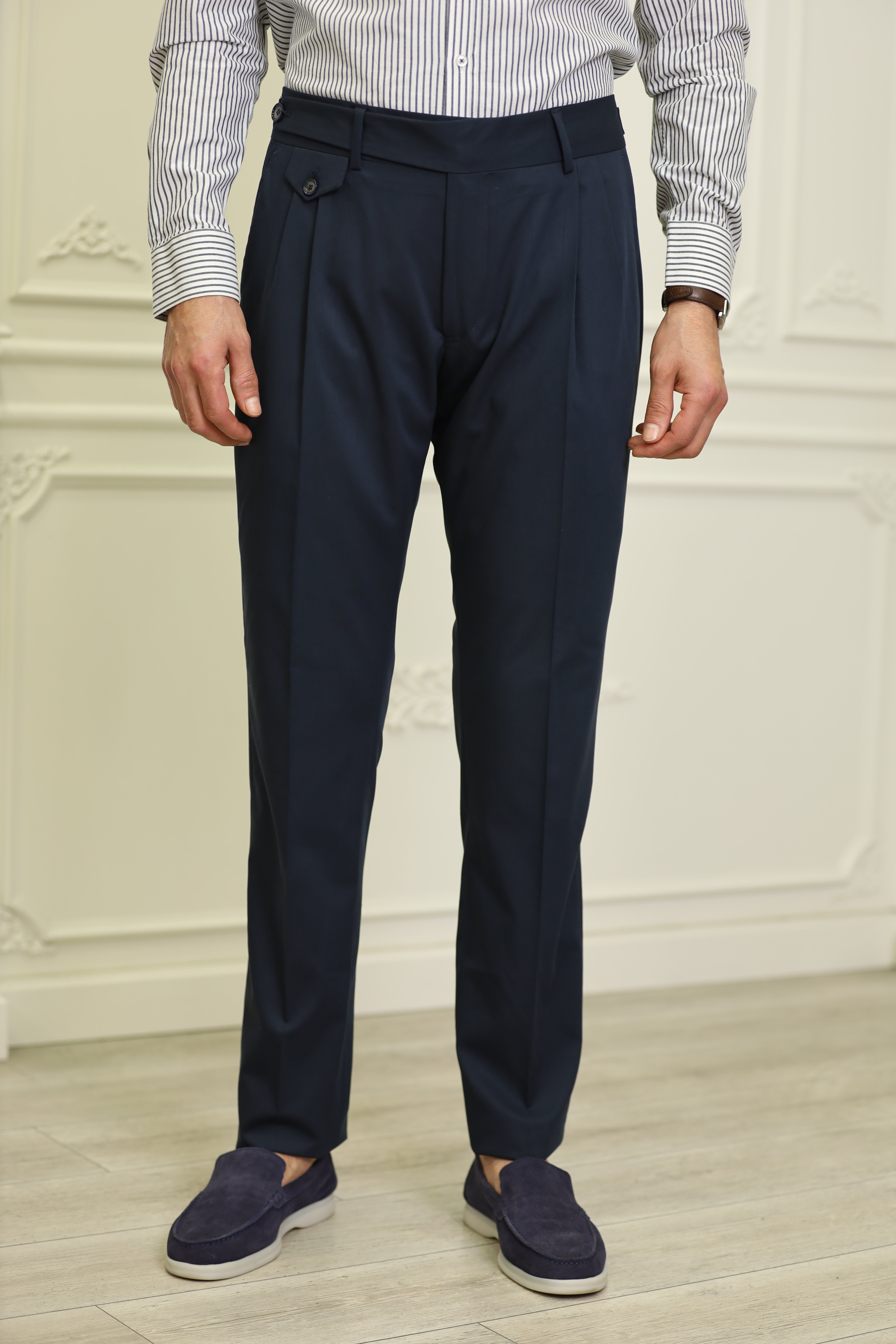 Erkek İtalyan Stil Slim Fit Kumaş Pantolon-Lacivert
