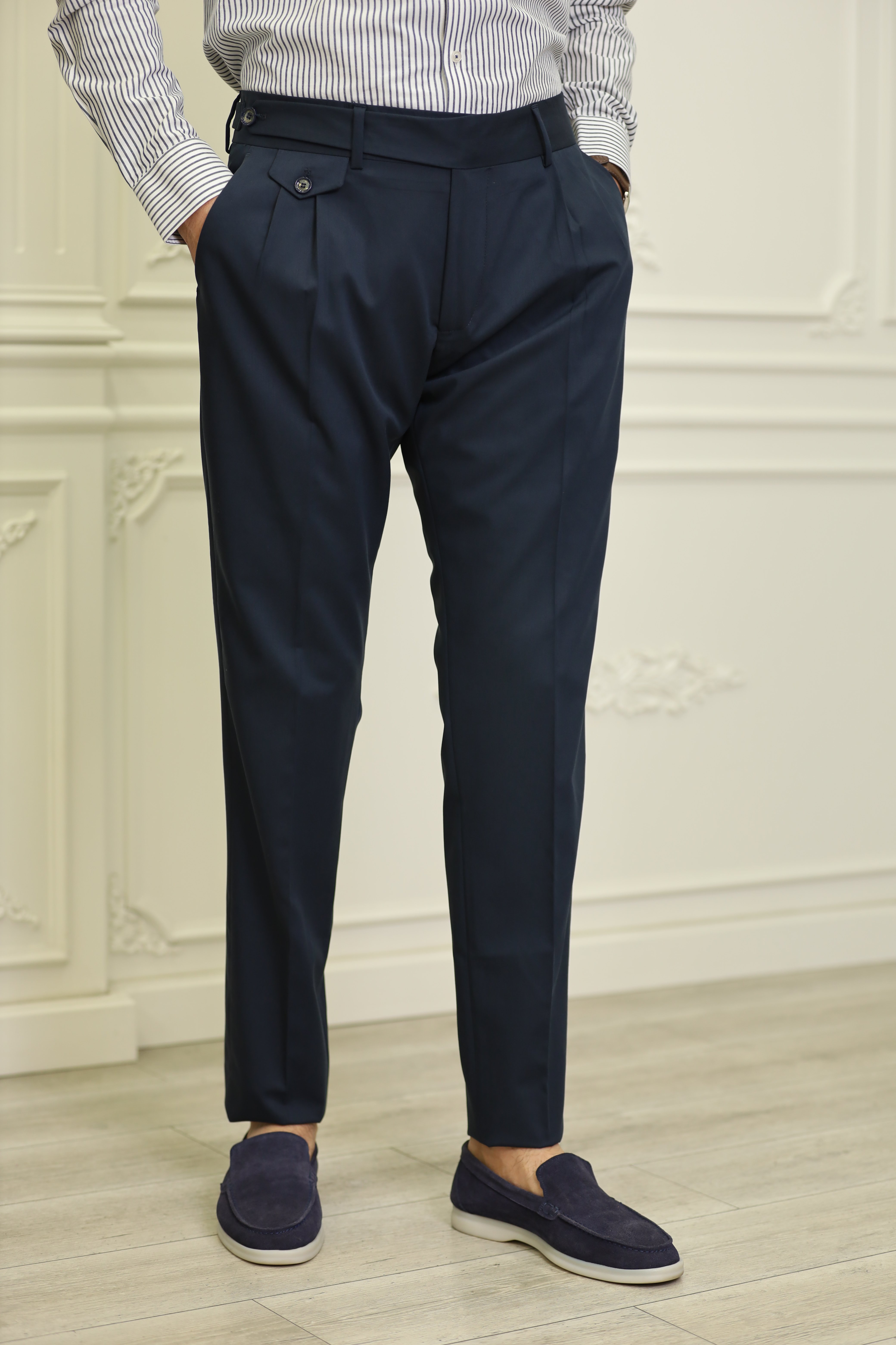 Erkek İtalyan Stil Slim Fit Kumaş Pantolon-Lacivert