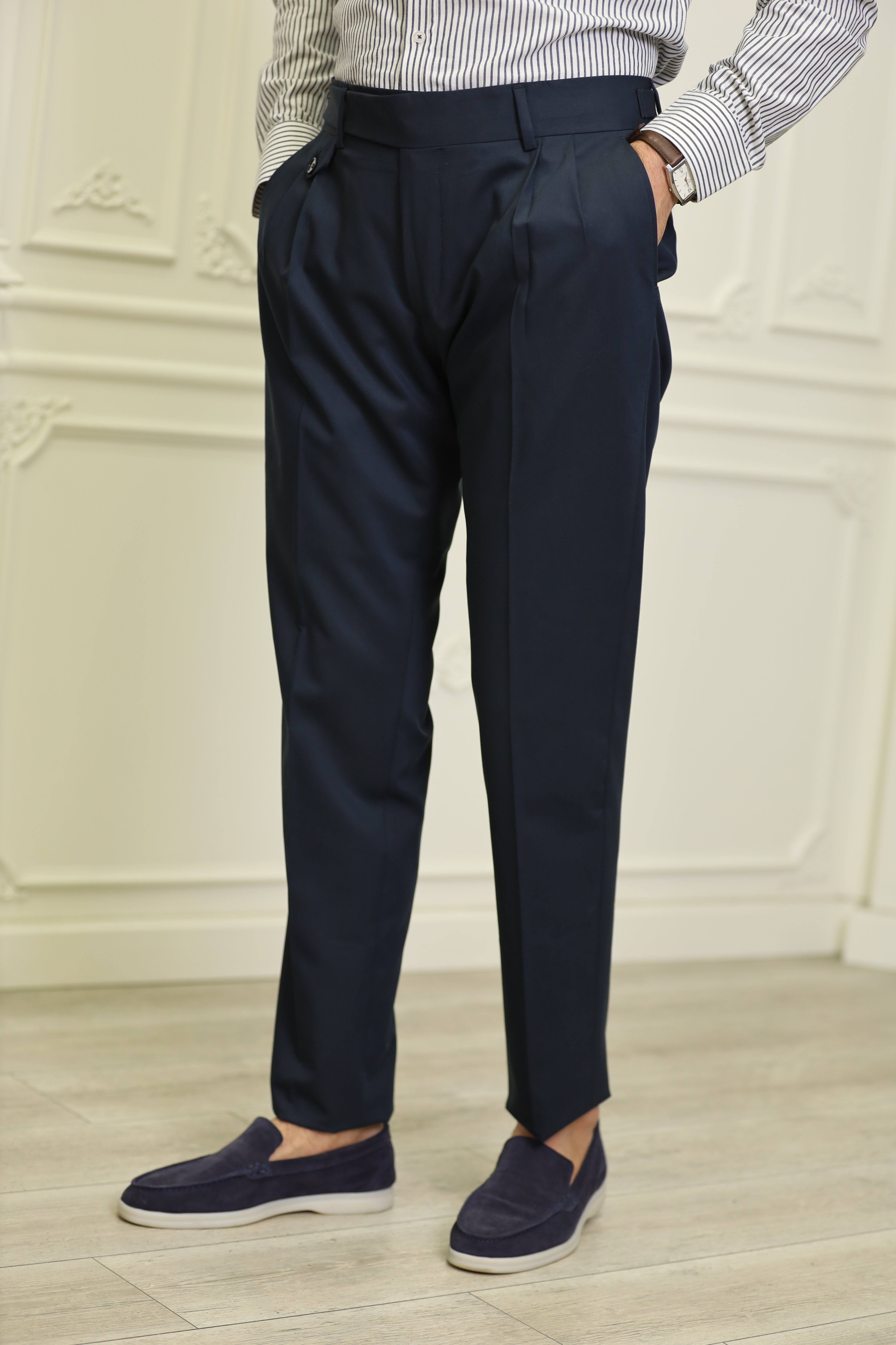 Erkek İtalyan Stil Slim Fit Kumaş Pantolon-Lacivert