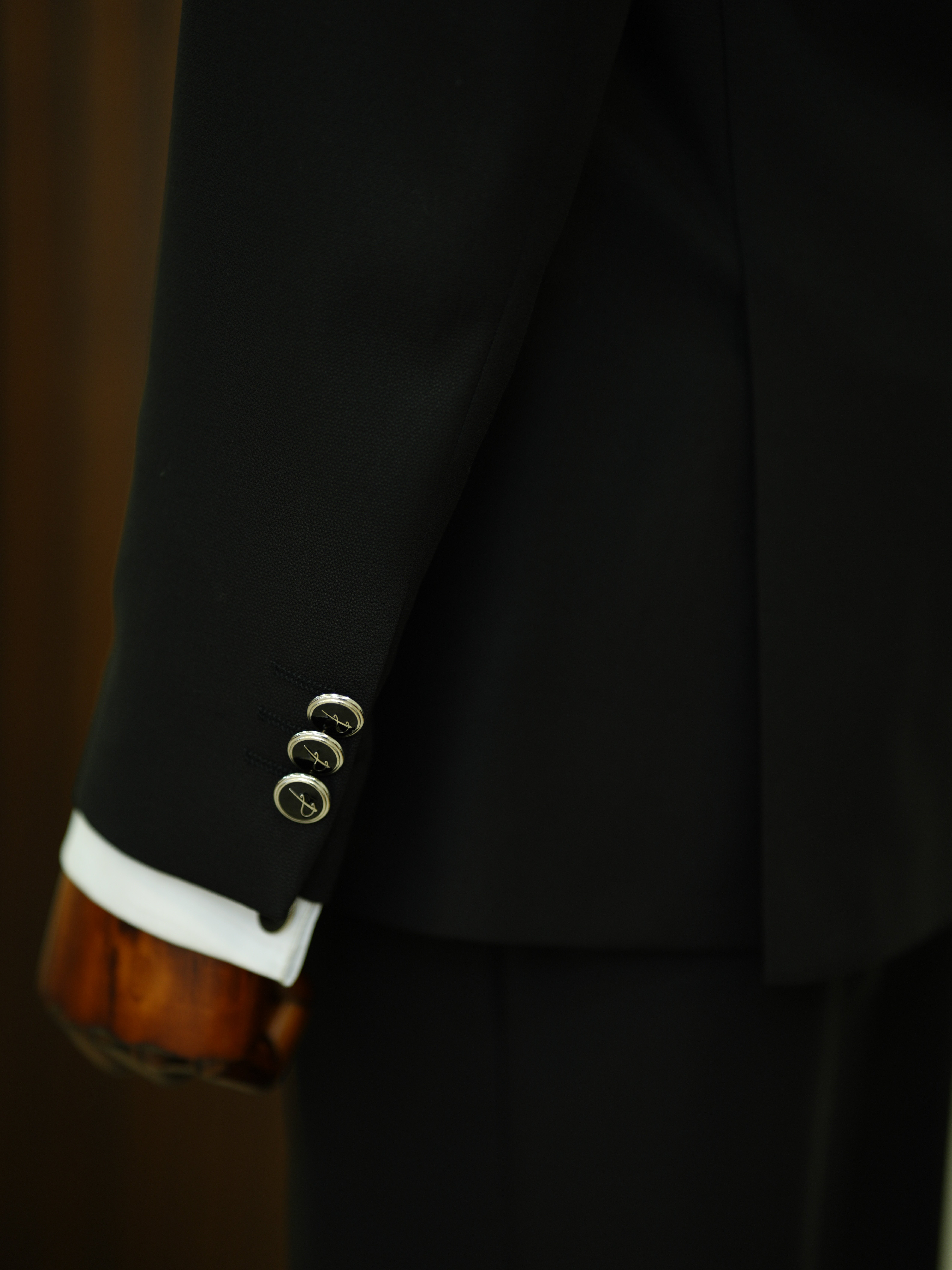 Erkek Luxury  Smokin Damatlık Gümüş Düğme Kırlangıç Yaka İtalyan Stil  Ceket Pantolon Papyon- Siyah-Siyah