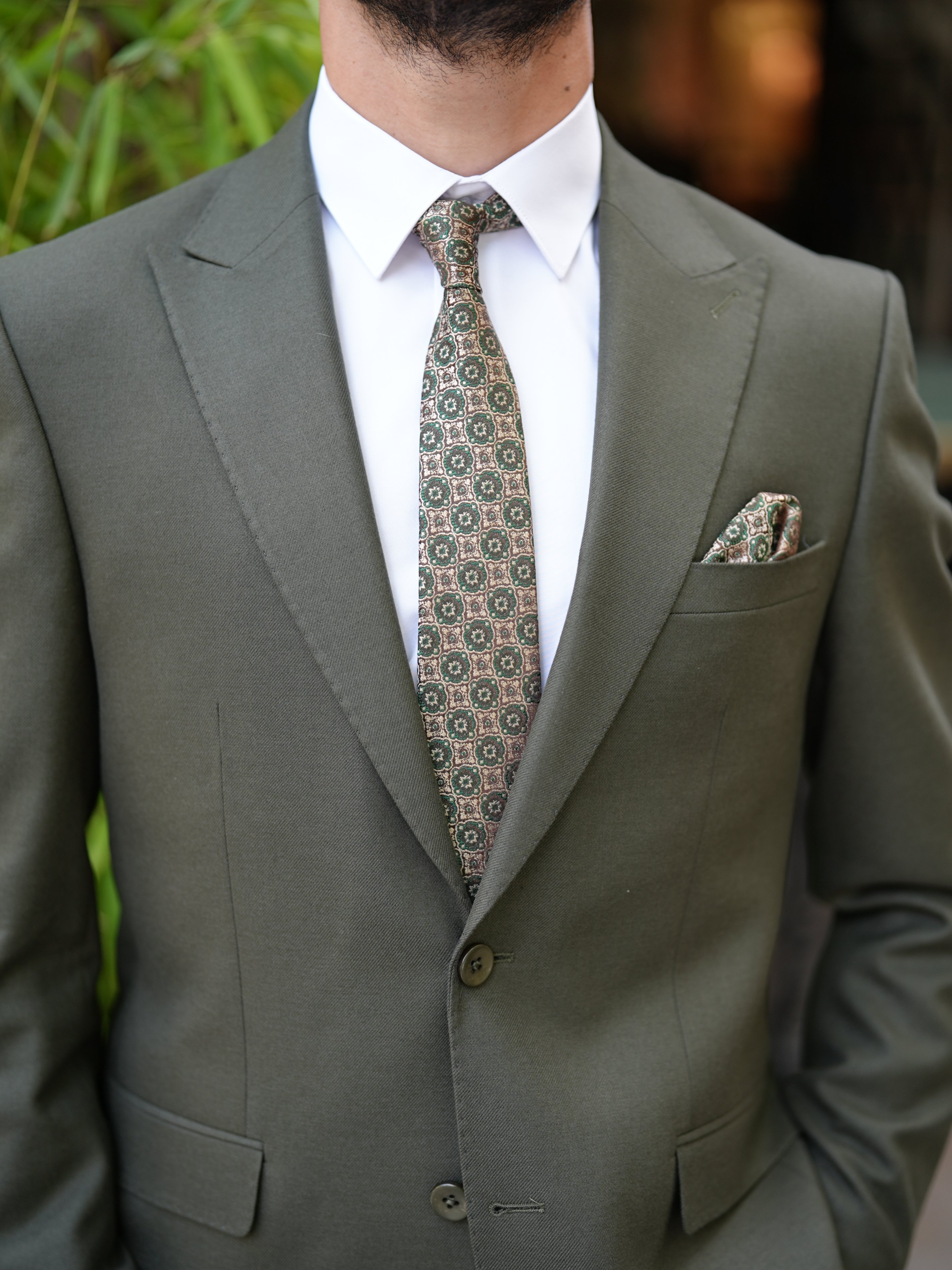 Premium Erkek Slim Fit İtalyan Stil Punto Dikişli Yarım Astarlı Takım Elbise Ceket Pantolon - Haki