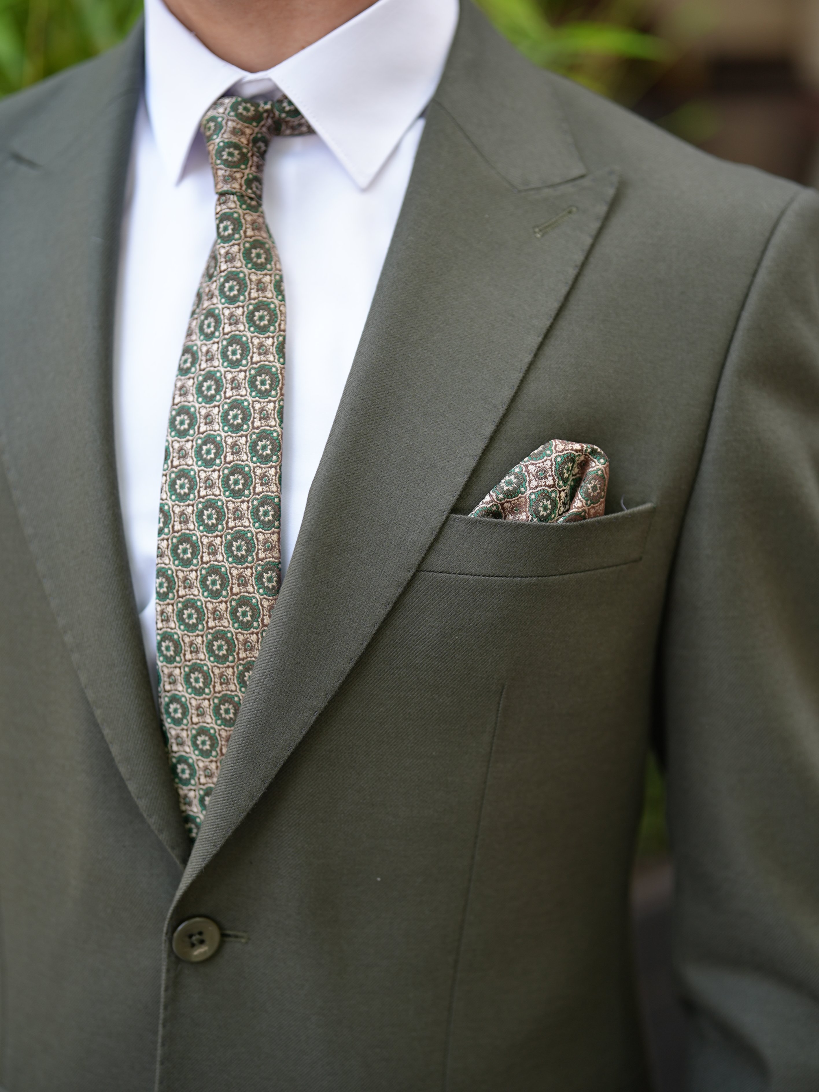 Premium Erkek Slim Fit İtalyan Stil Punto Dikişli Yarım Astarlı Takım Elbise Ceket Pantolon - Haki