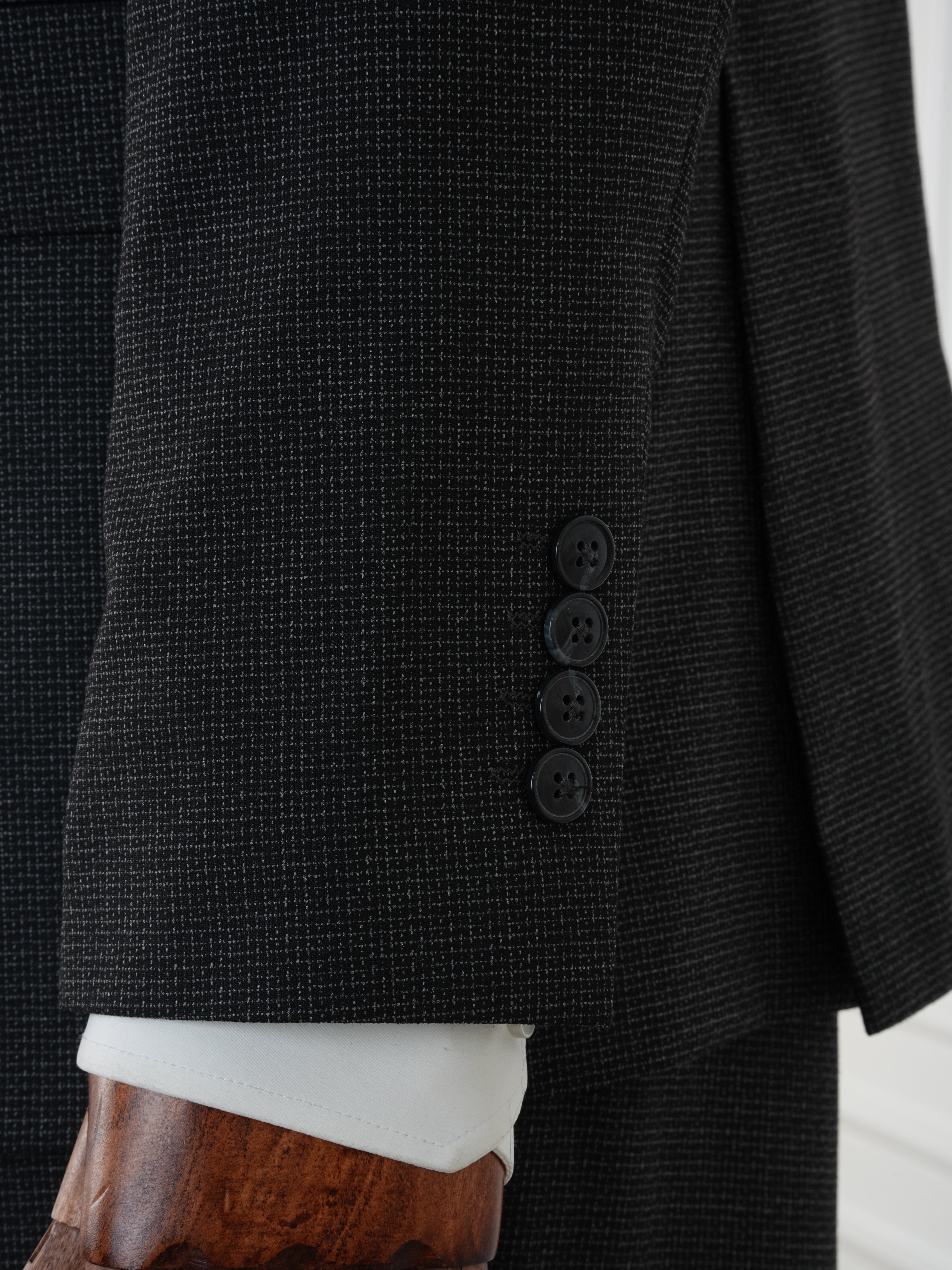 Premium Erkek Slim Fit İtalyan Stil Yarım Astarlı Kırcıllı Kruvaze Takım Elbise - Siyah