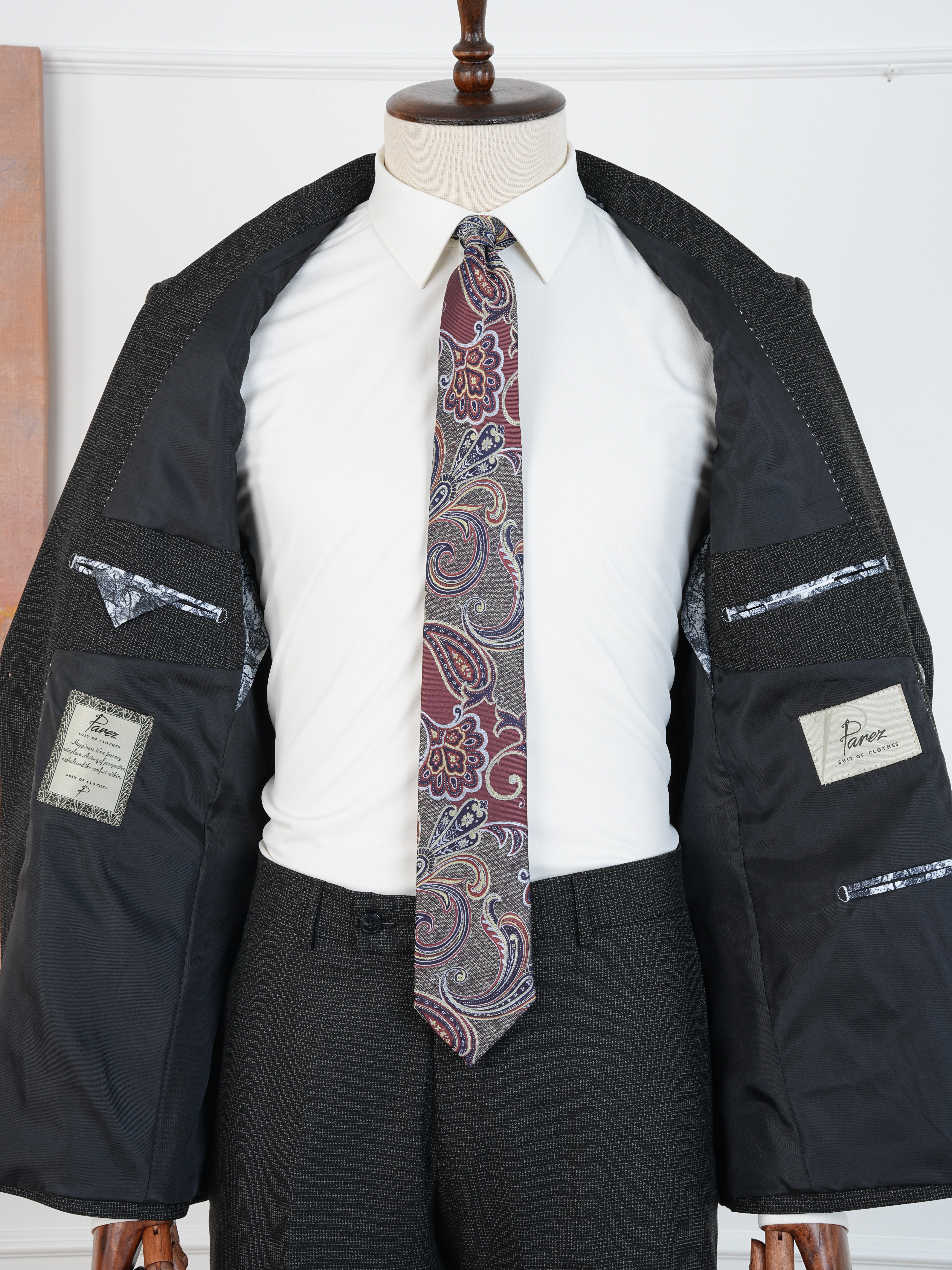 Premium Erkek Slim Fit İtalyan Stil Yarım Astarlı Kırcıllı Kruvaze Takım Elbise - Siyah