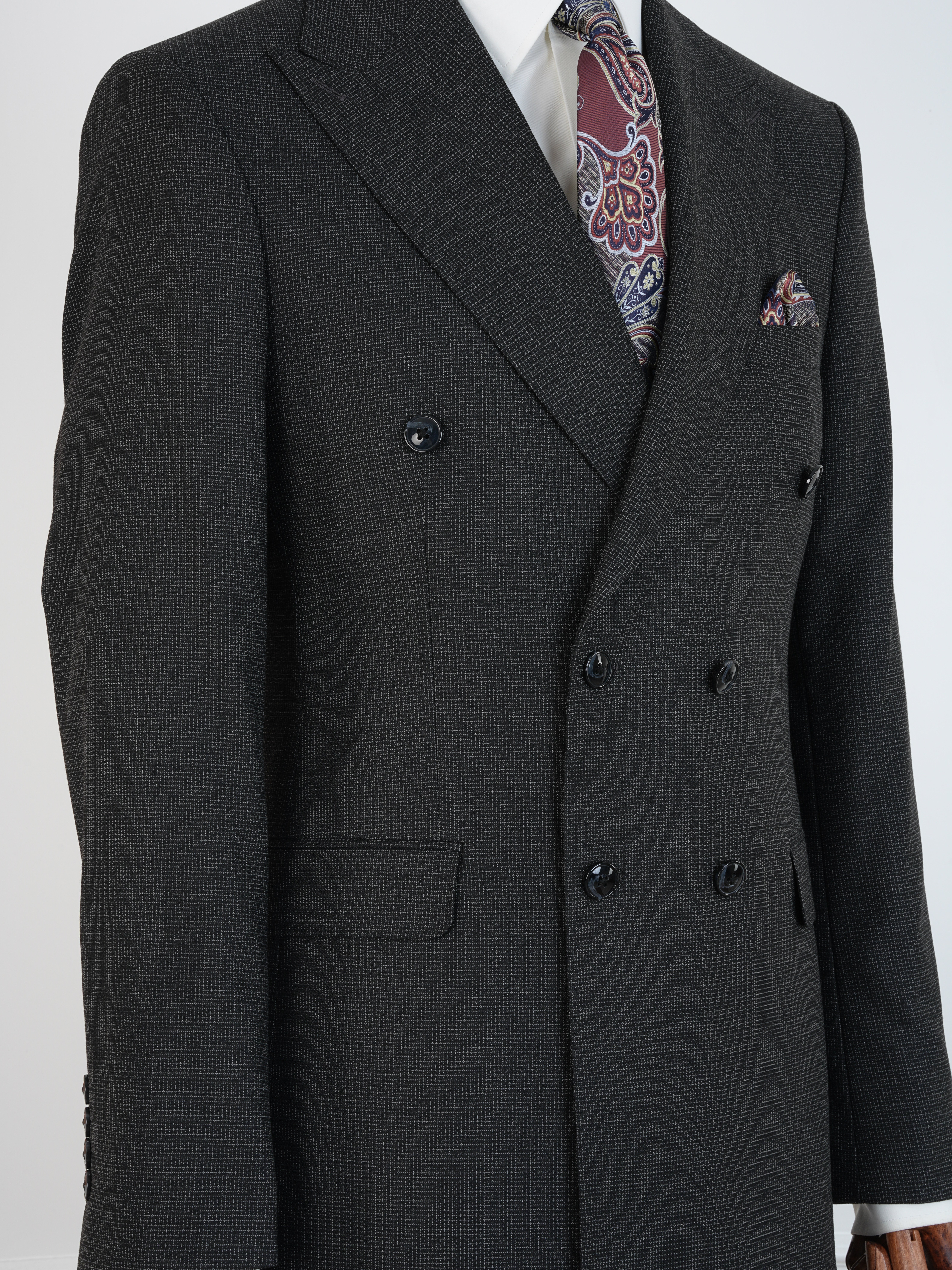 Premium Erkek Slim Fit İtalyan Stil Yarım Astarlı Kırcıllı Kruvaze Takım Elbise - Siyah