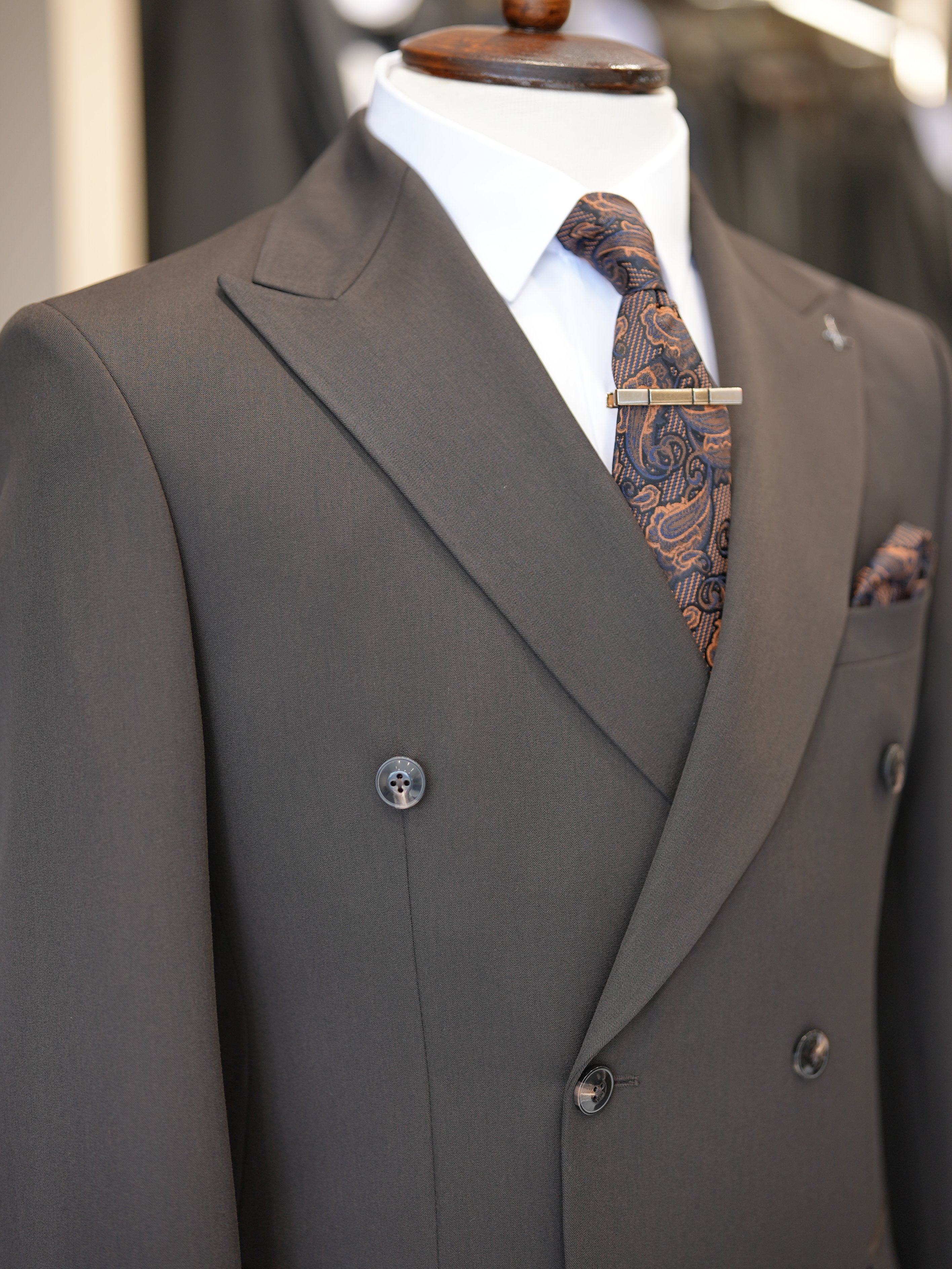 Premium Slim Fit İtalyan Stil Kruvaze Takım Elbise - Ceket Pantolon - Acı Kahve