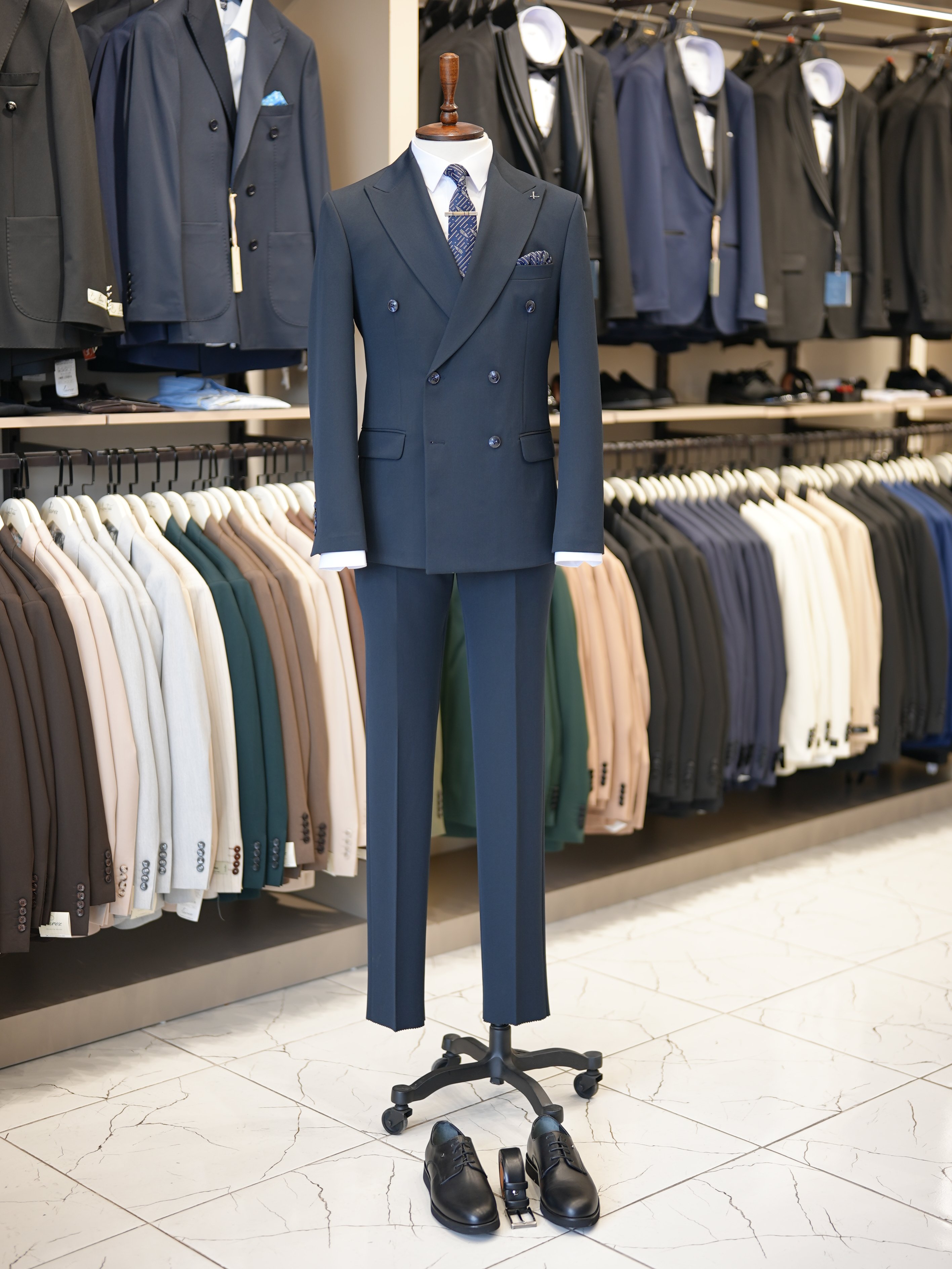 Premium Slim Fit İtalyan Stil Kruvaze Takım Elbise - Ceket Pantolon - Lacivert