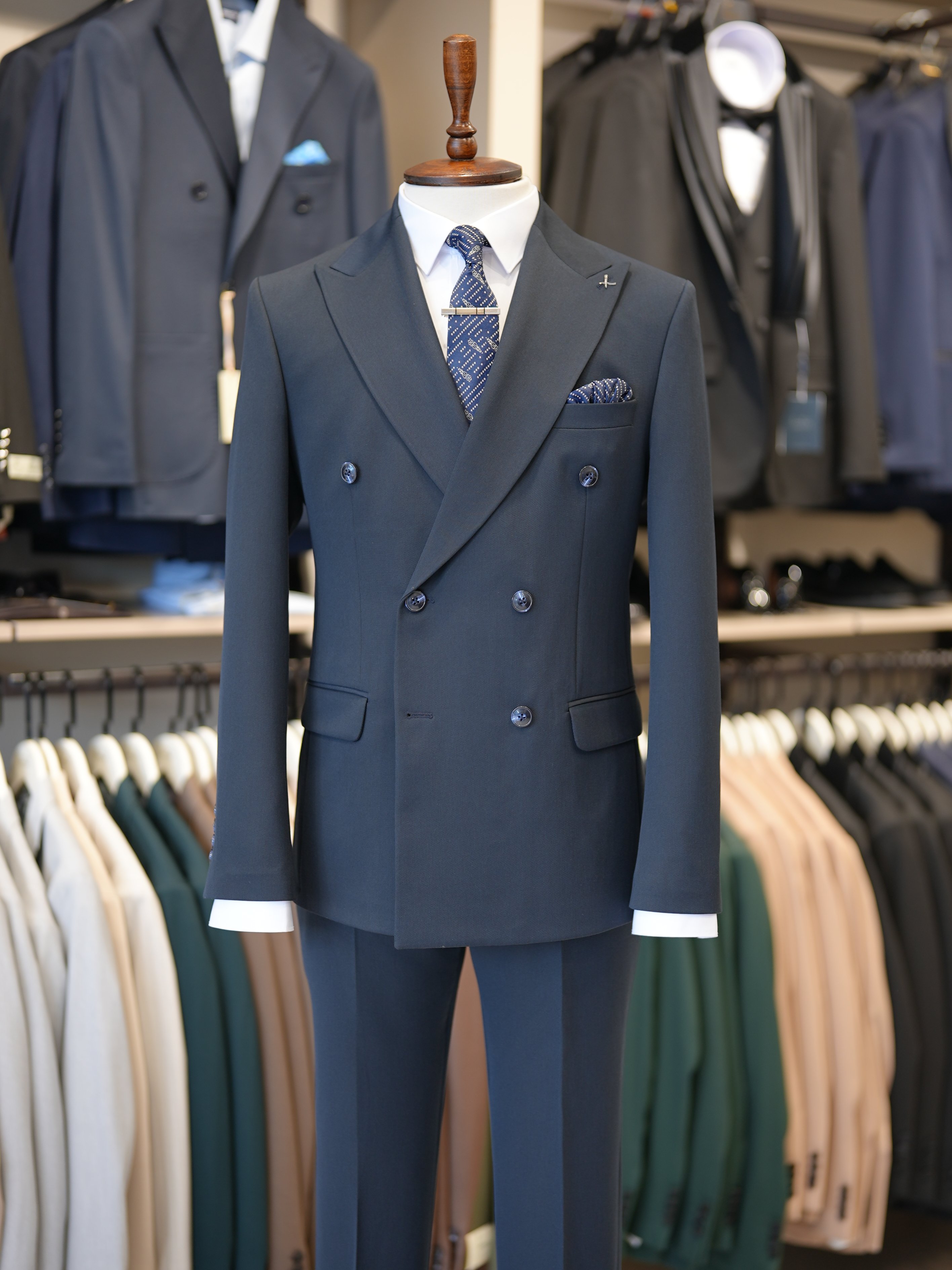 Premium Slim Fit İtalyan Stil Kruvaze Takım Elbise - Ceket Pantolon - Lacivert