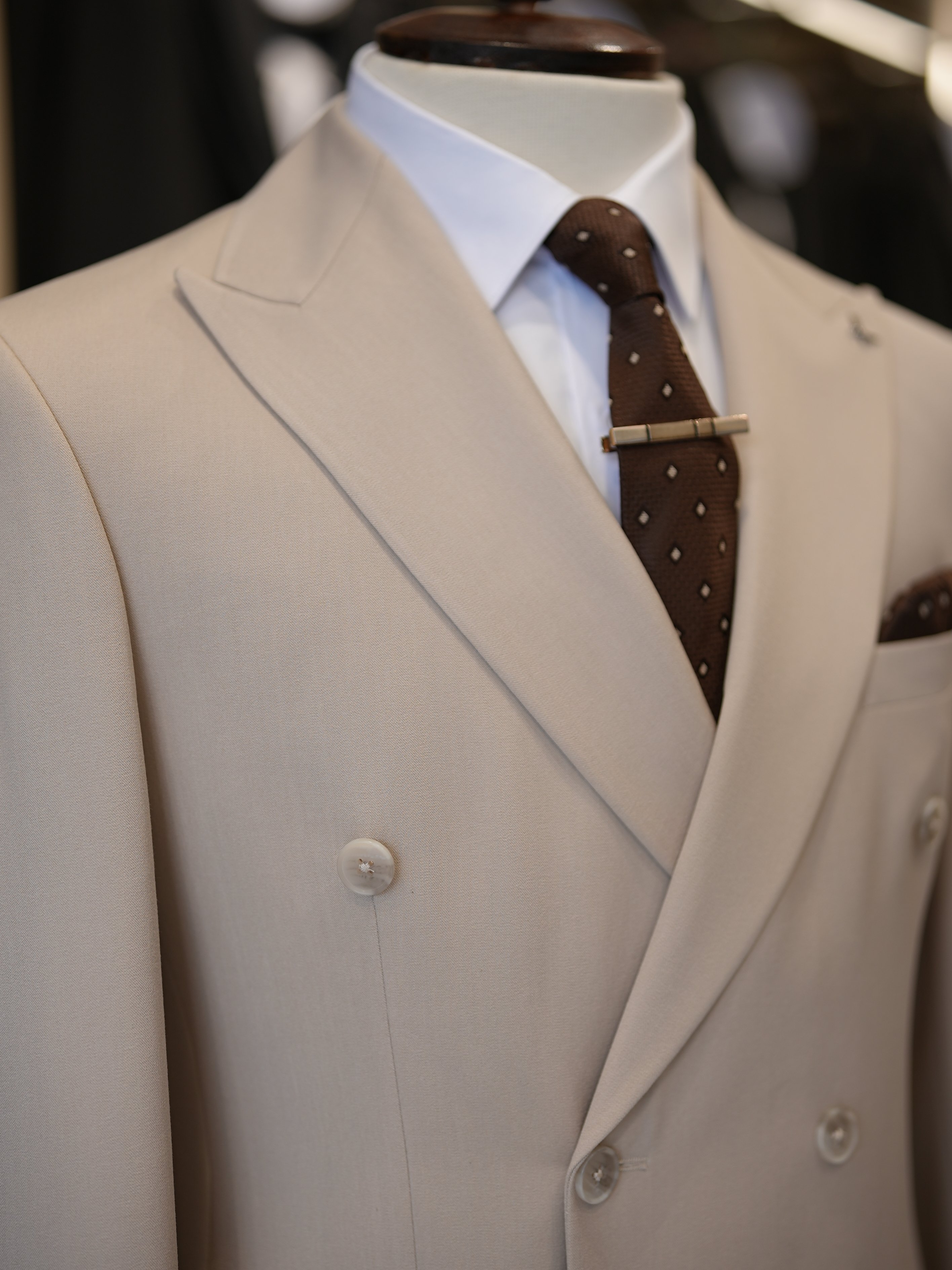Premium Slim Fit İtalyan Stil Kruvaze Takım Elbise - Ceket Pantolon - Bej