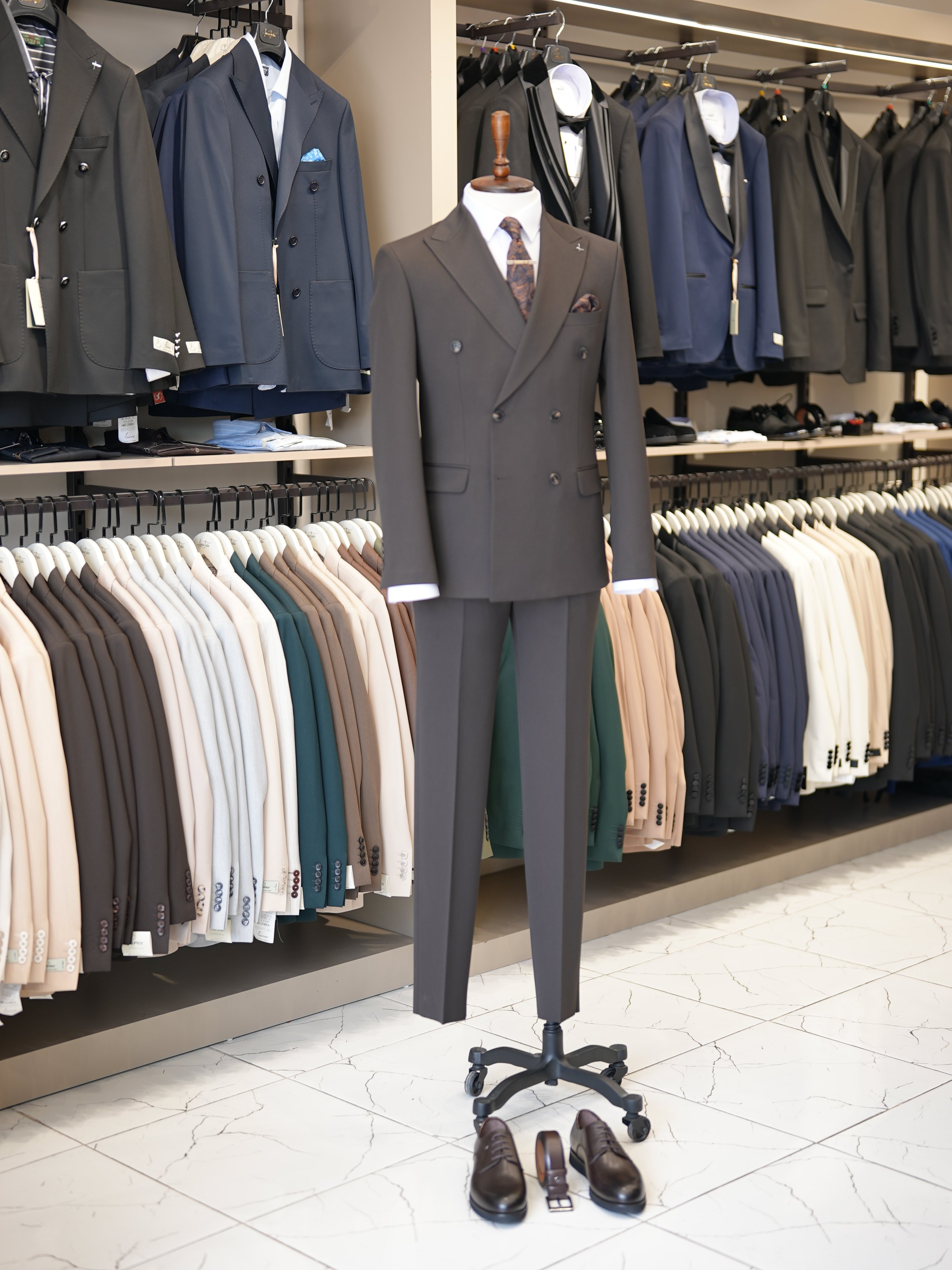 Premium Slim Fit İtalyan Stil Kruvaze Takım Elbise - Ceket Pantolon - Acı Kahve