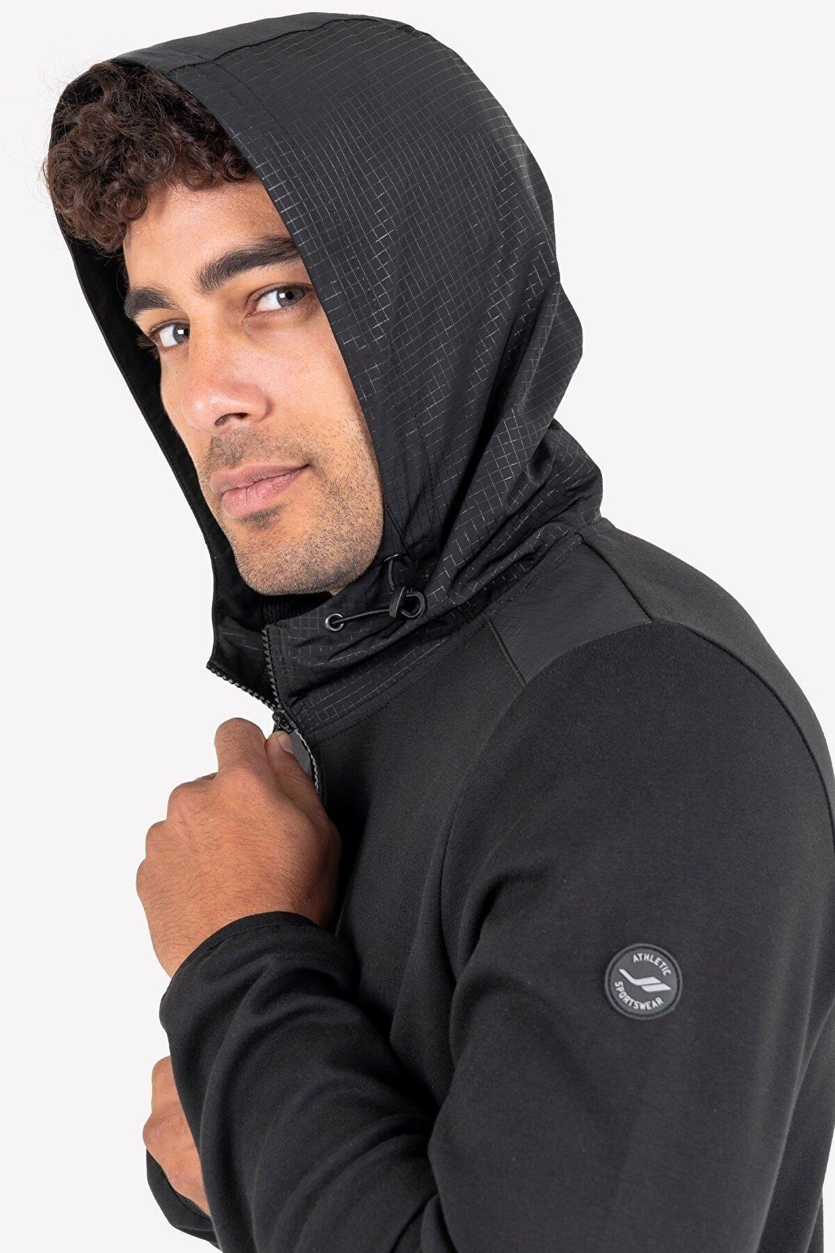 Erkek Fermuarlı Kapüşonlu Sweatshirt 23N-1101