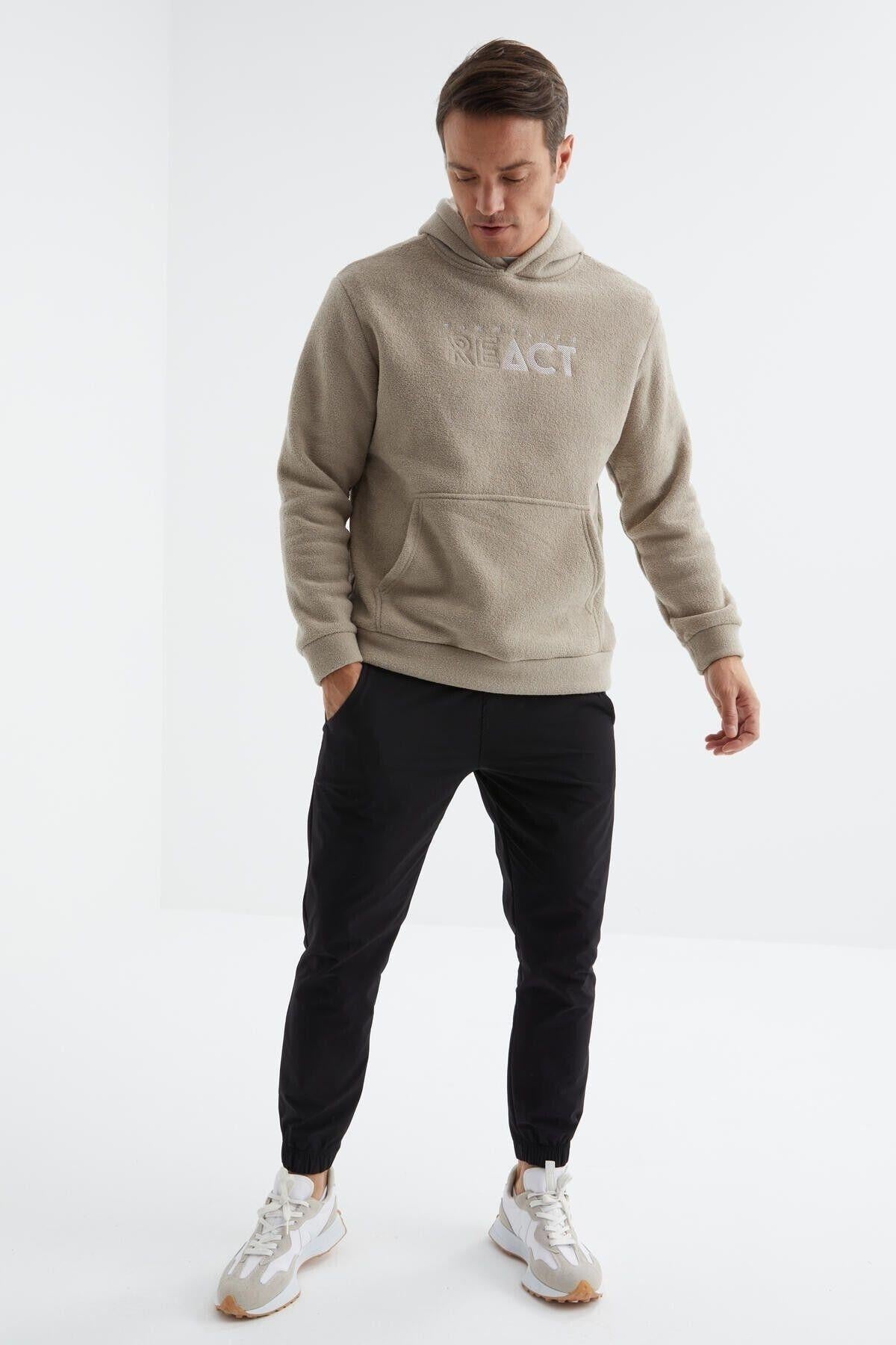 tommy life 88164 Yazı Nakışlı Kanguru Cepli Kapüşonlu Rahat Form Havlu Polar