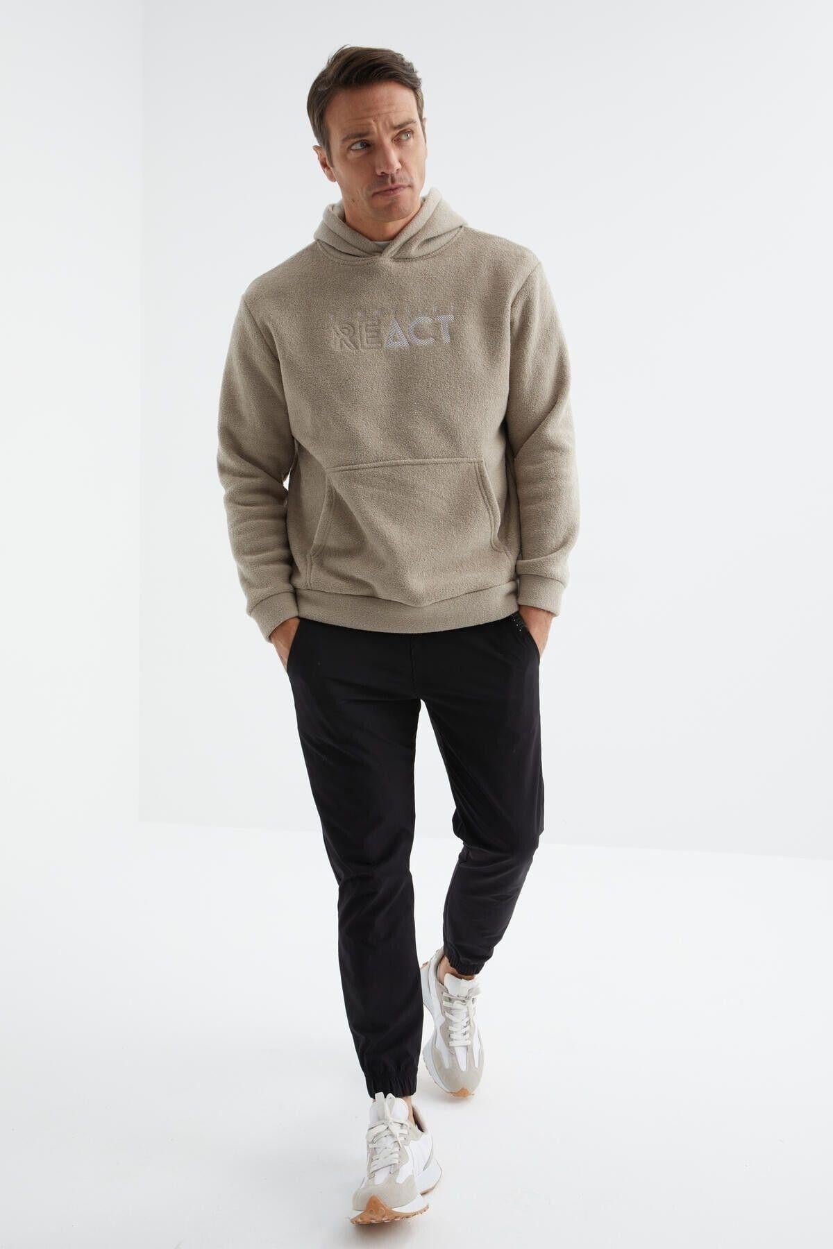 tommy life 88164 Yazı Nakışlı Kanguru Cepli Kapüşonlu Rahat Form Havlu Polar