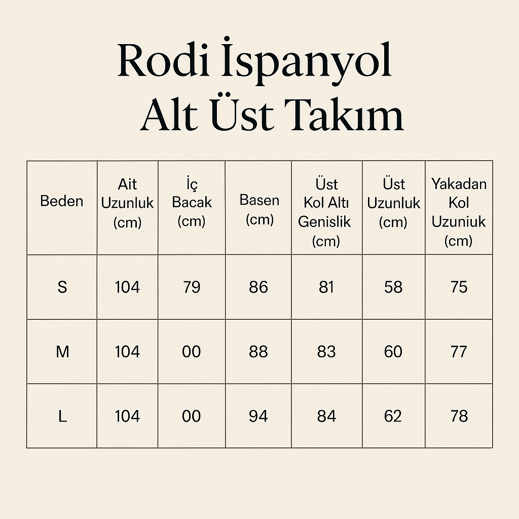 Rodi Ekru İspanyol Alt Üst Takım