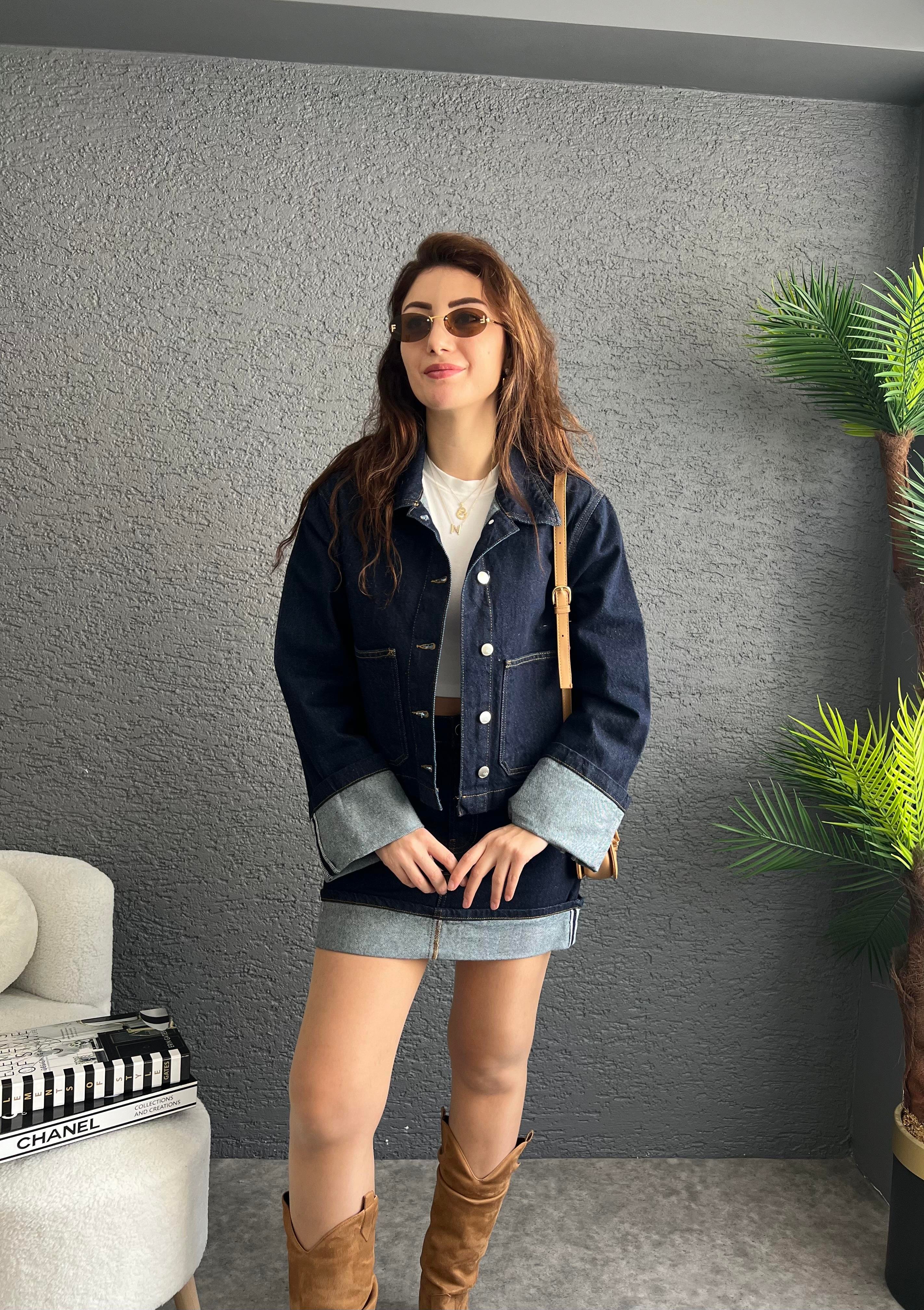 Denim Katlamalı Ceket