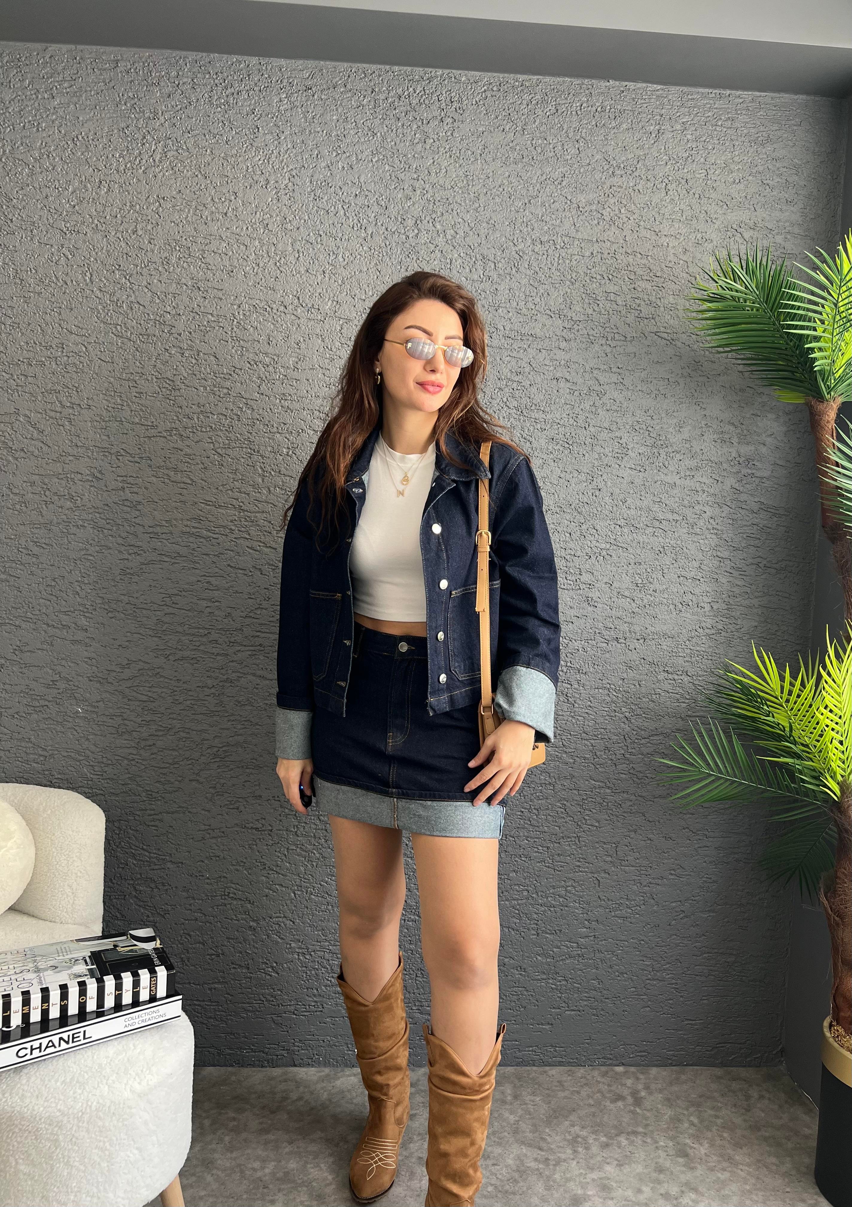 Denim Katlamalı Ceket