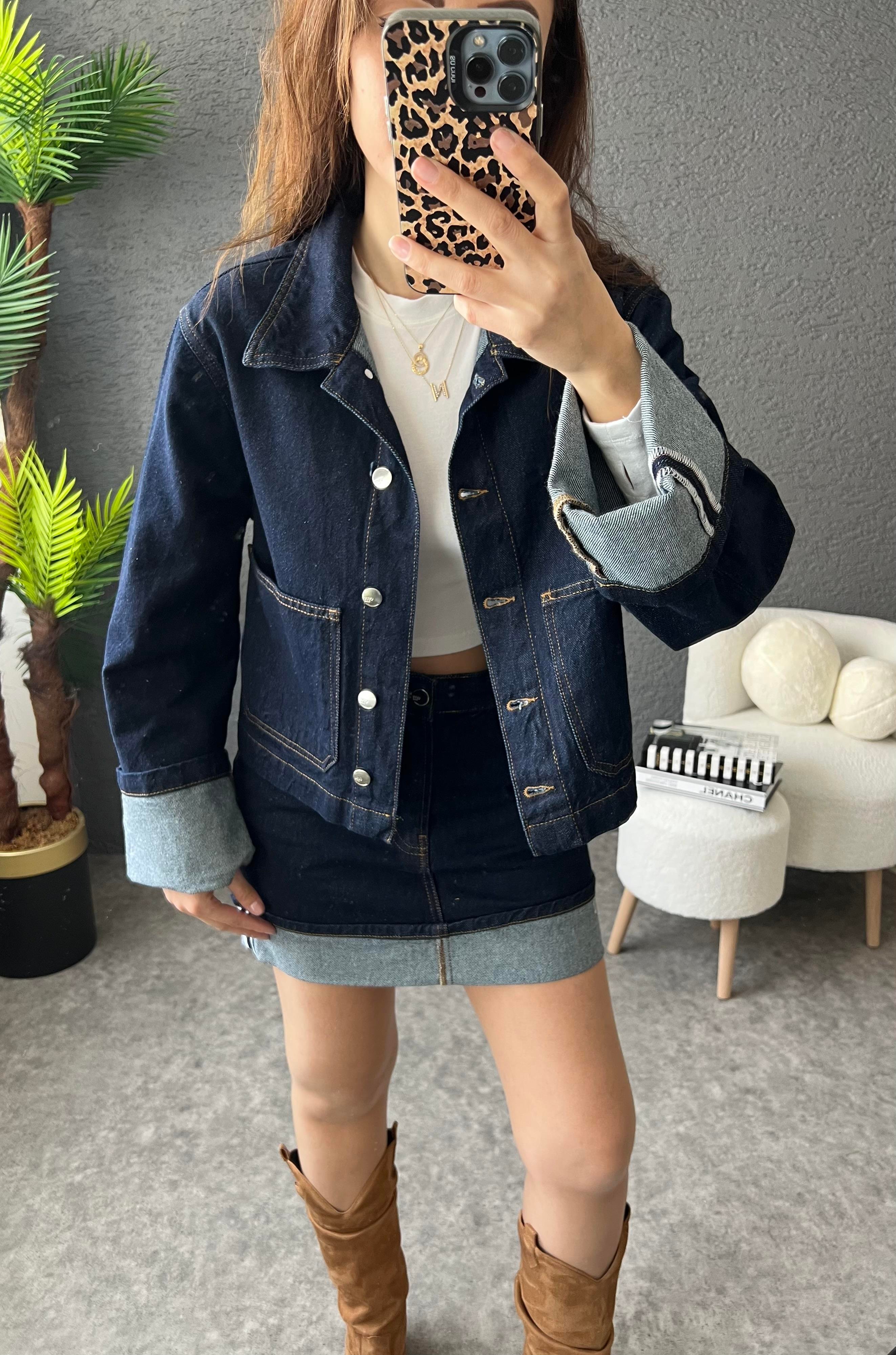 Denim Katlamalı Etek