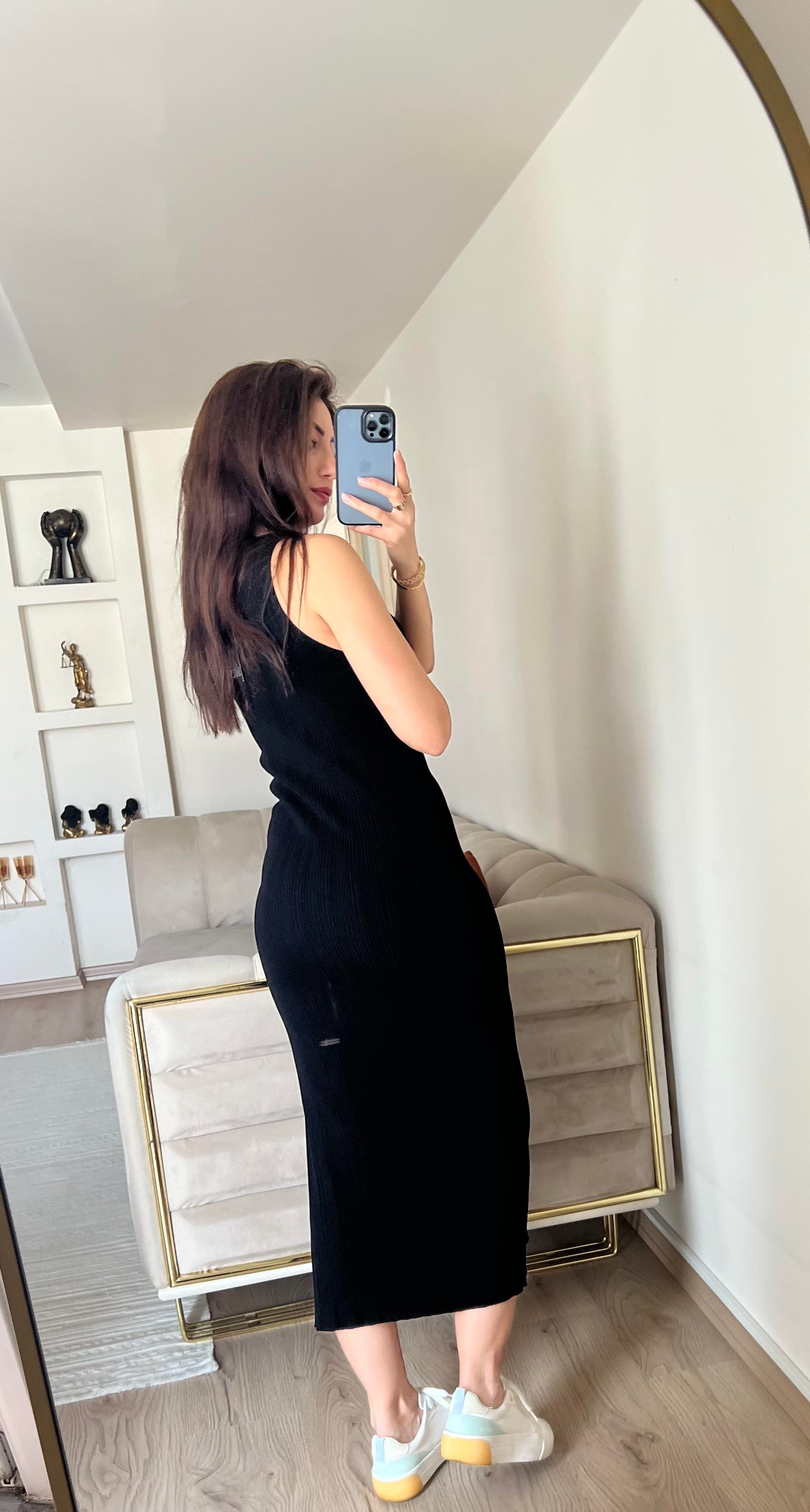 Dilvn Fitilli Yırtmaçlı Triko Elbise