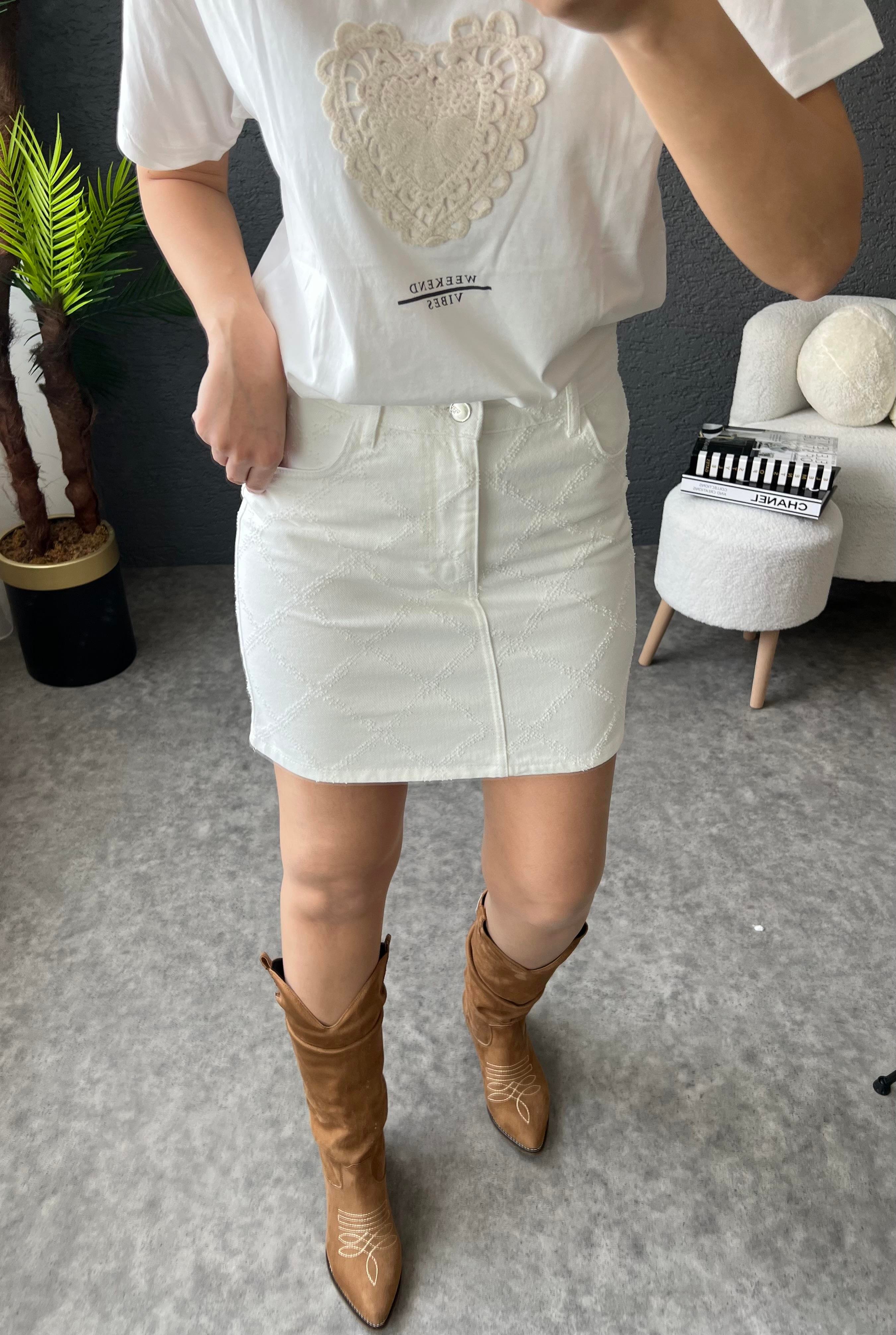 Ekru Denim Etek