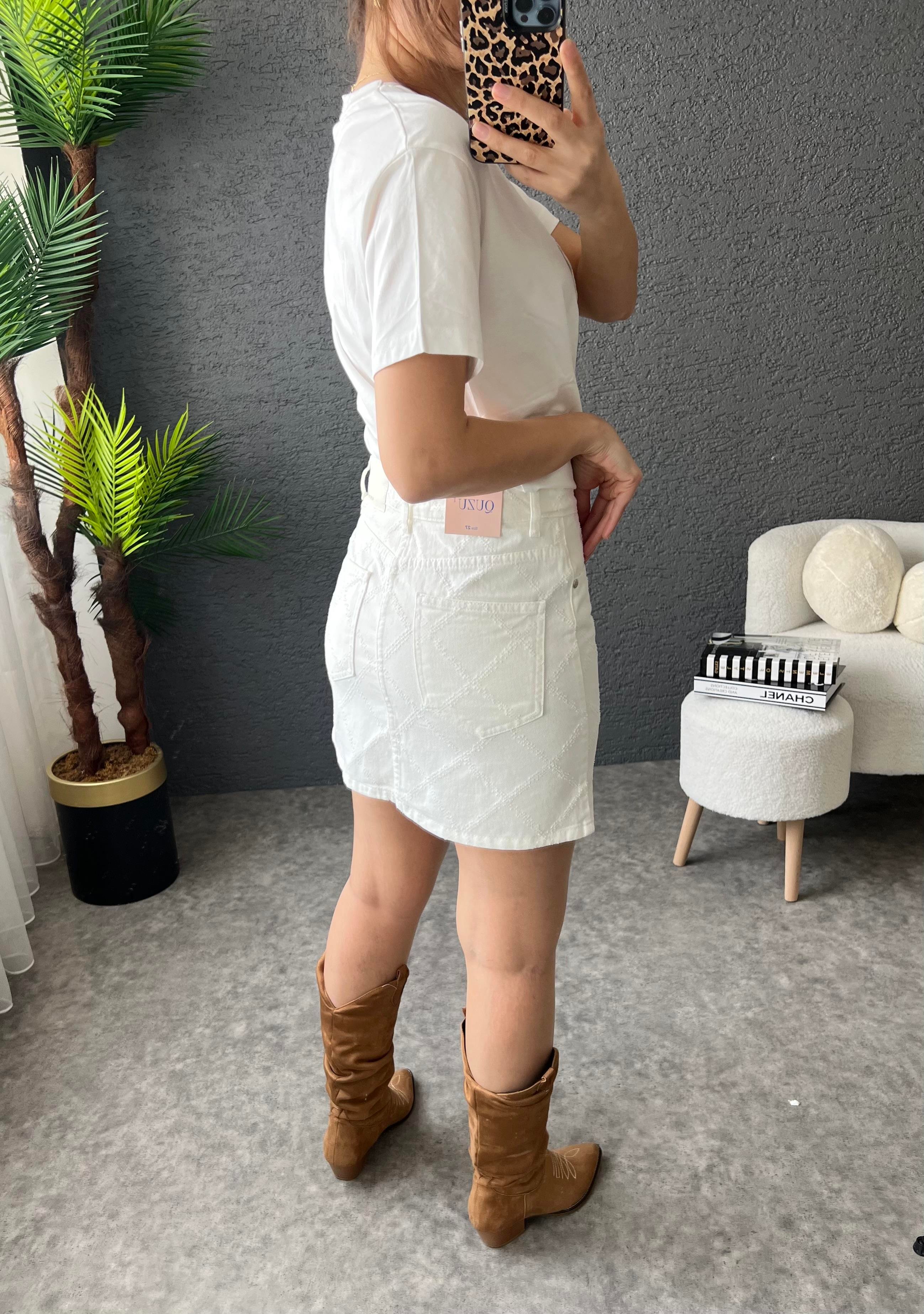 Ekru Denim Etek