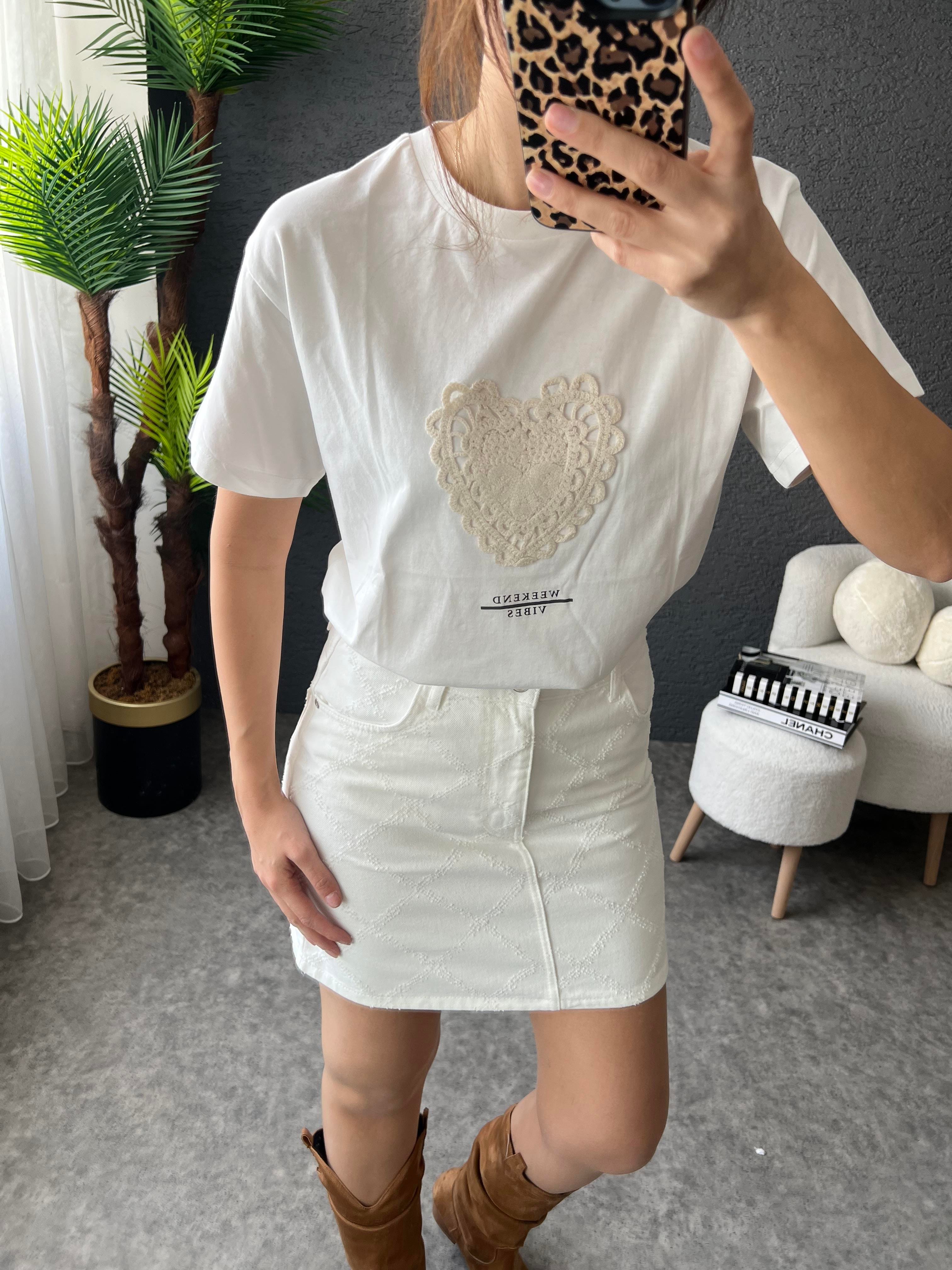 Ekru Denim Etek