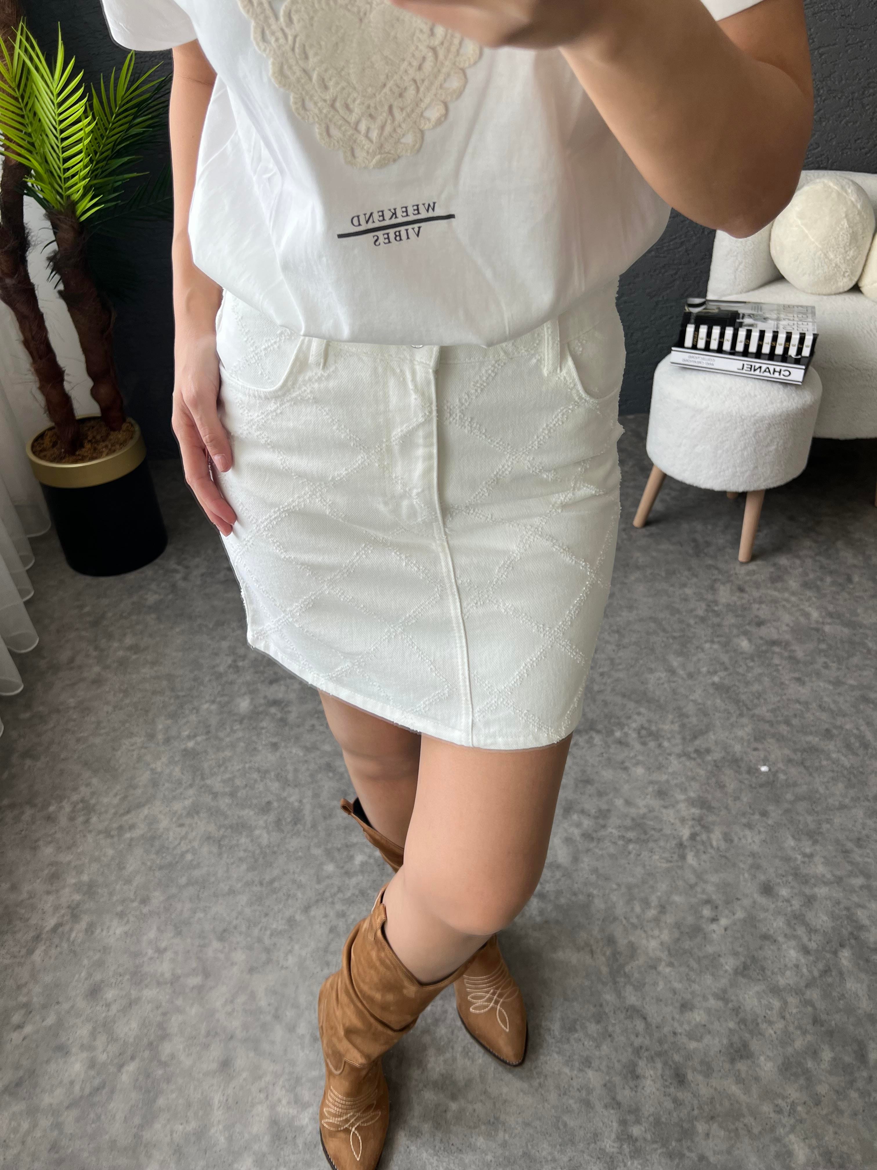 Ekru Denim Etek