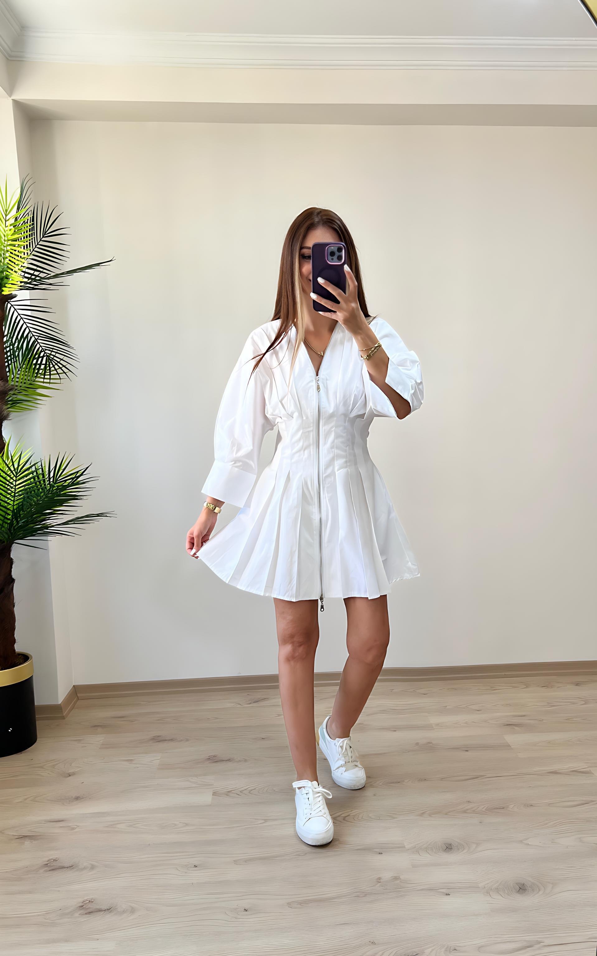 Poplin Kumaş Fermuarlı Elbise