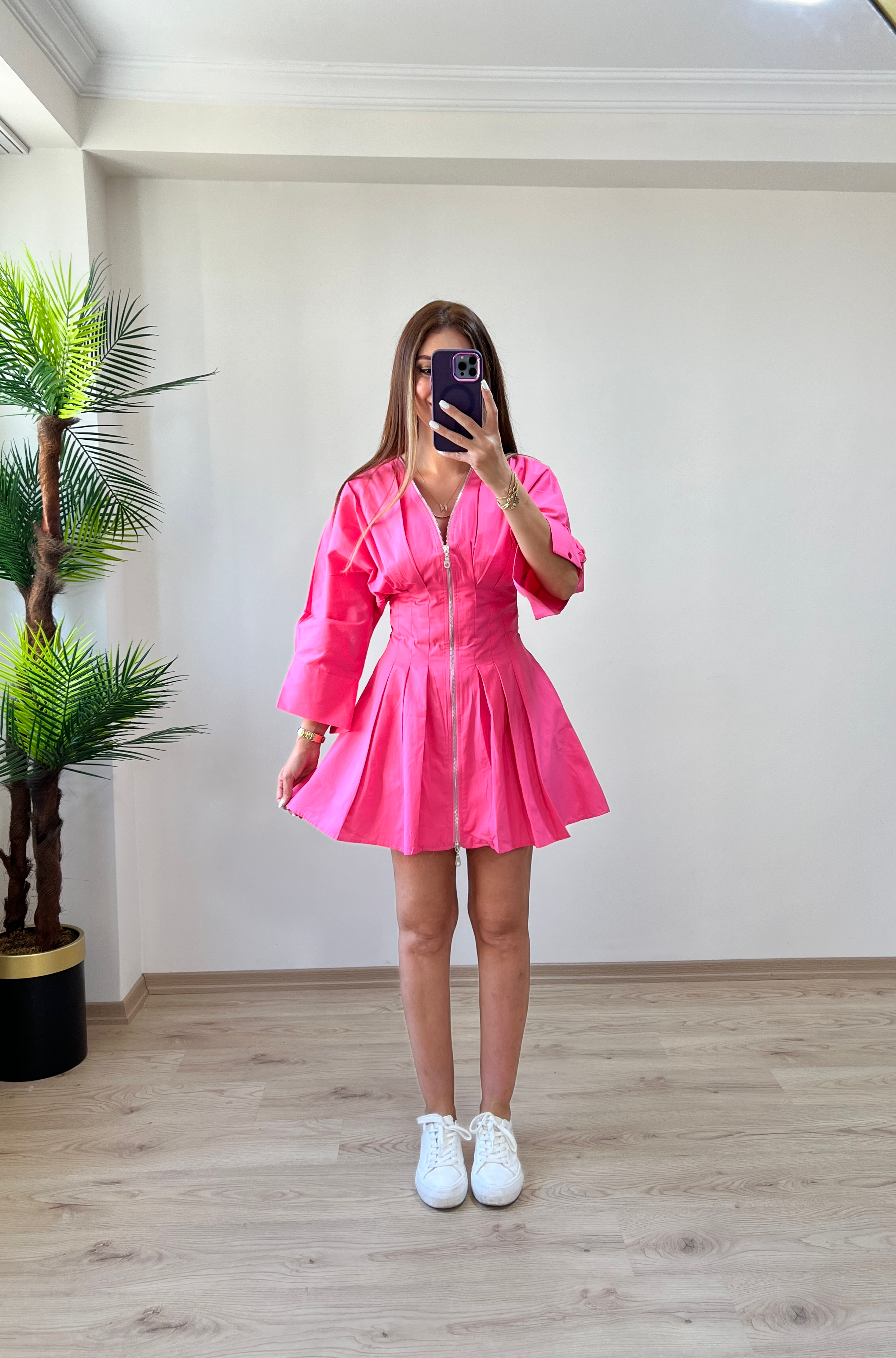 Poplin Kumaş Fermuarlı Elbise