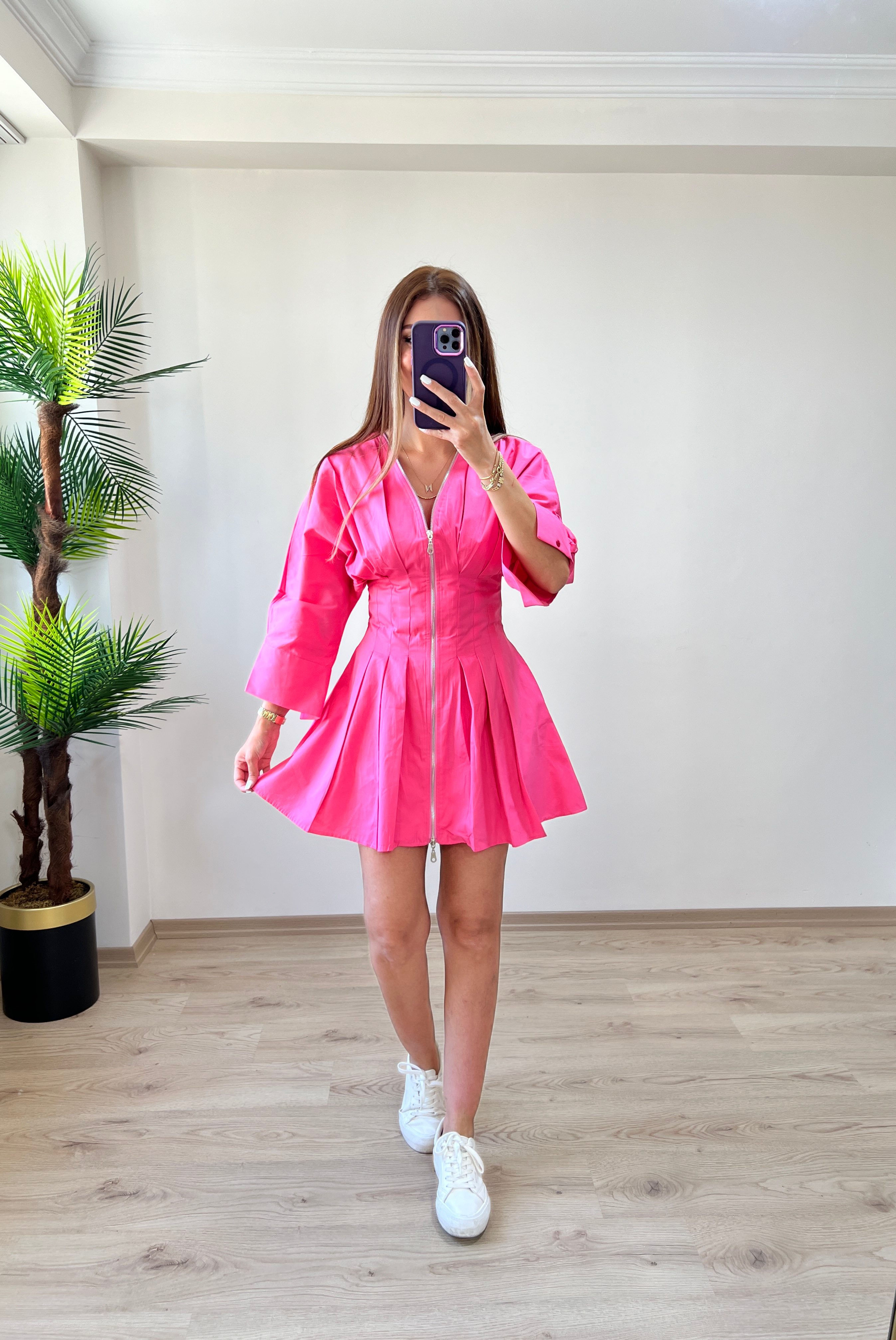 Poplin Kumaş Fermuarlı Elbise