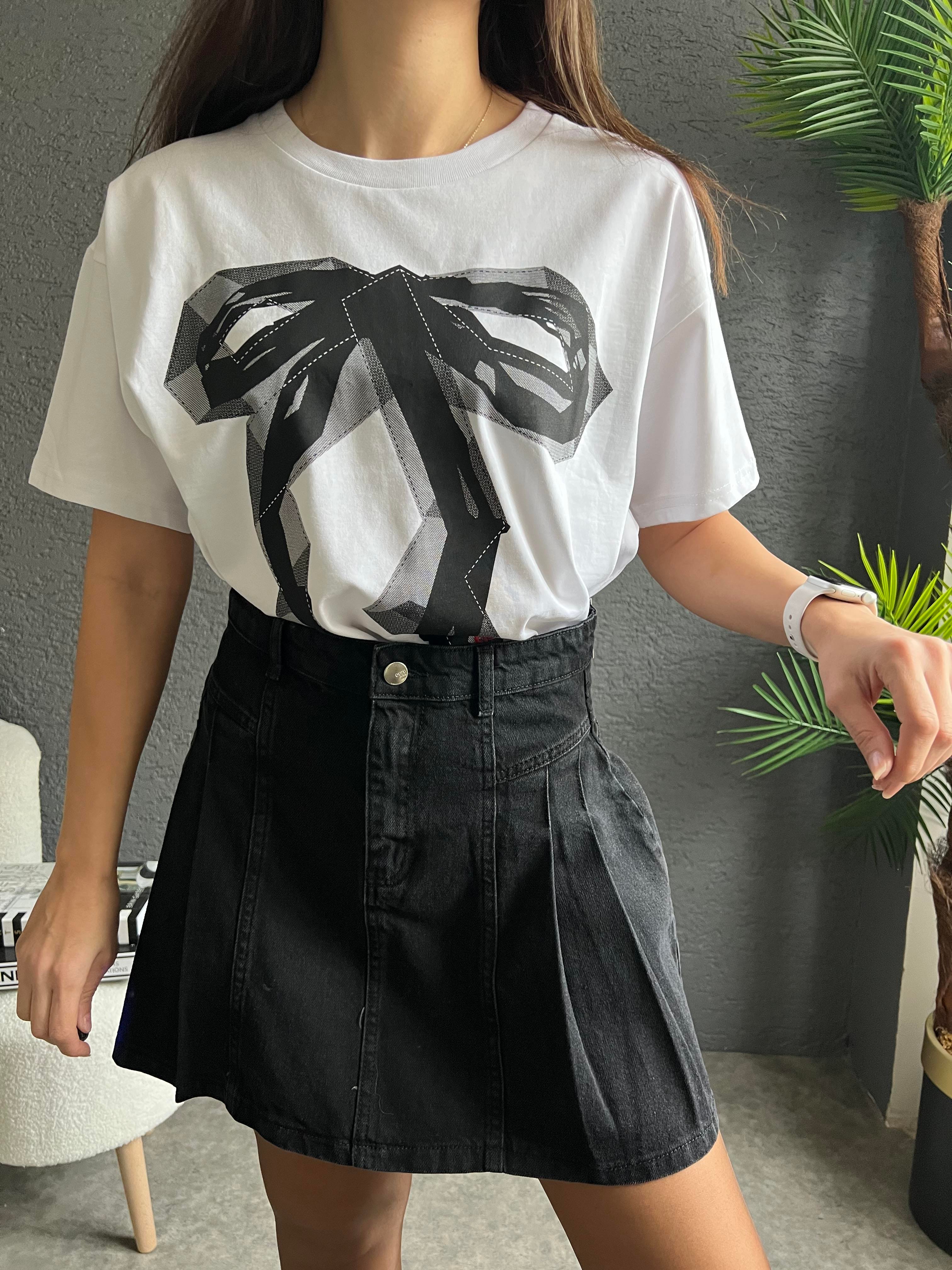 Yandan Pileli Antrasit Denim Etek