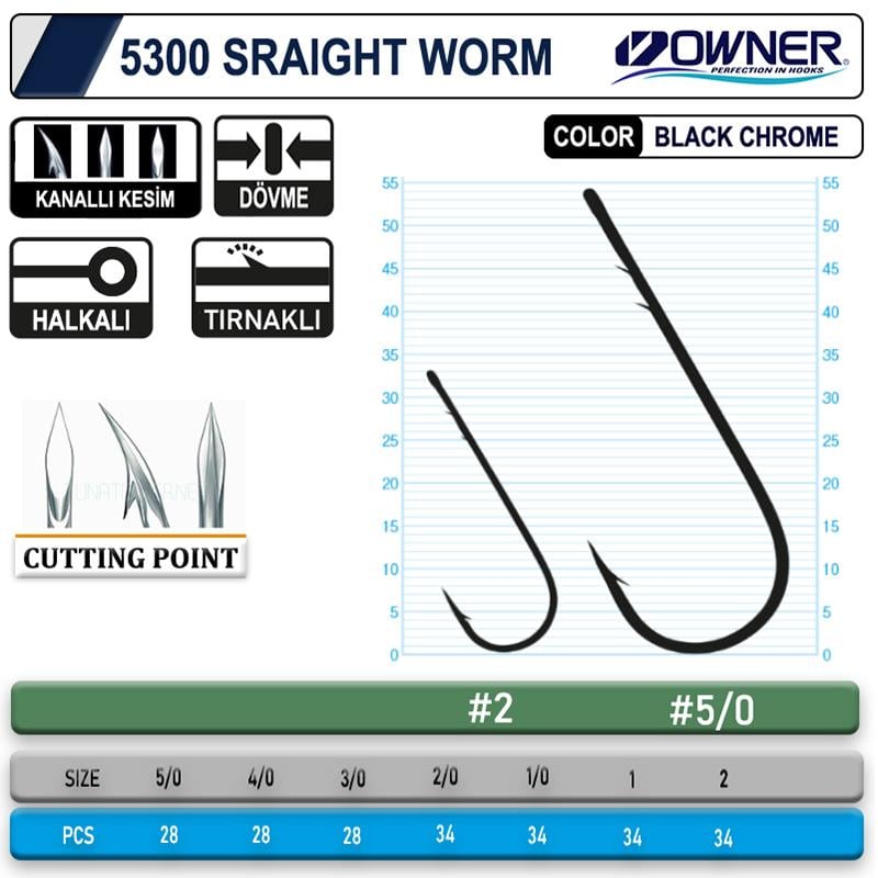 Owner 5300 Straight Shank Black Chrome İğne