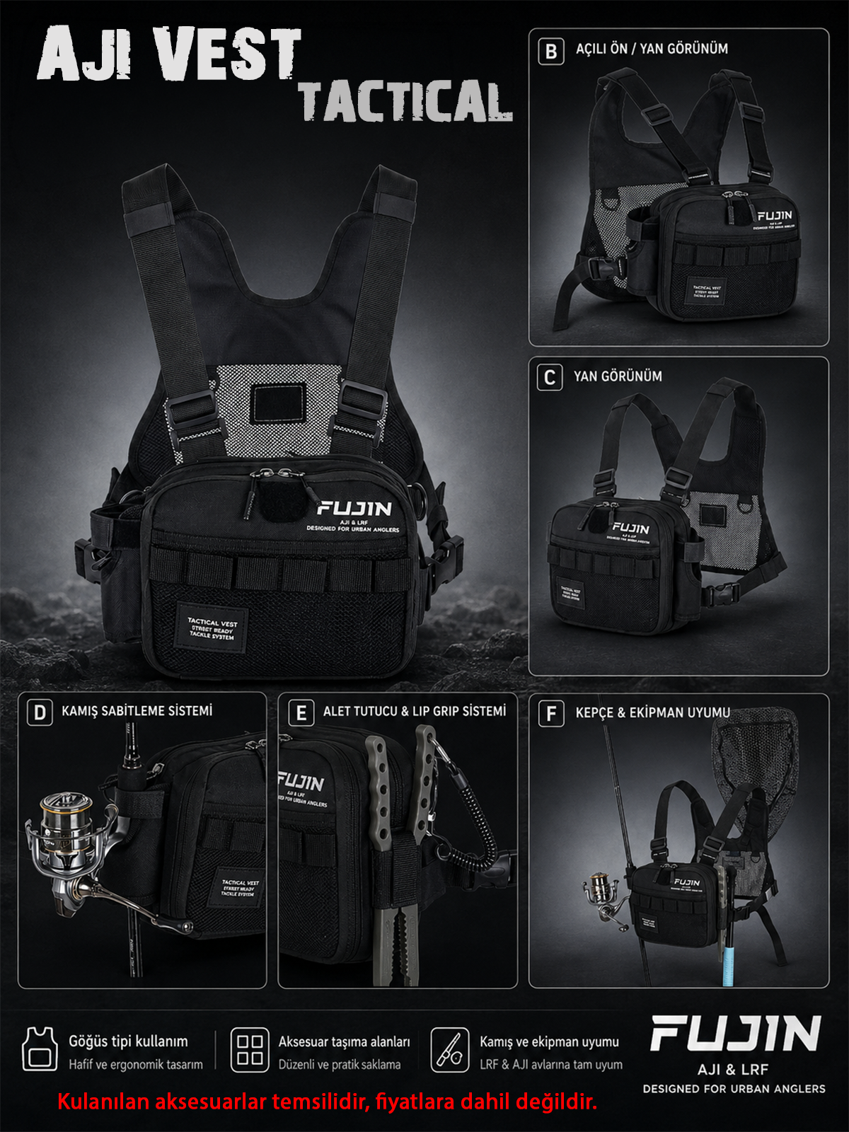 Fujin Aji Vest Tactical Black Balıkçı Çantası