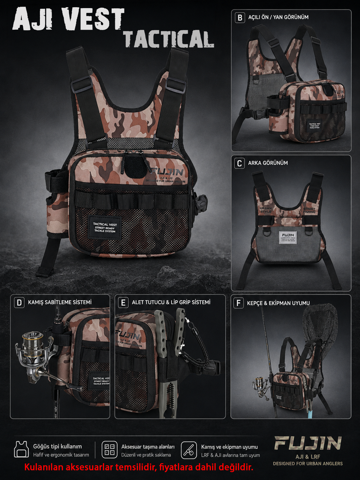 Fujin Aji Vest Tactical Brown Camo Balıkçı Çantası