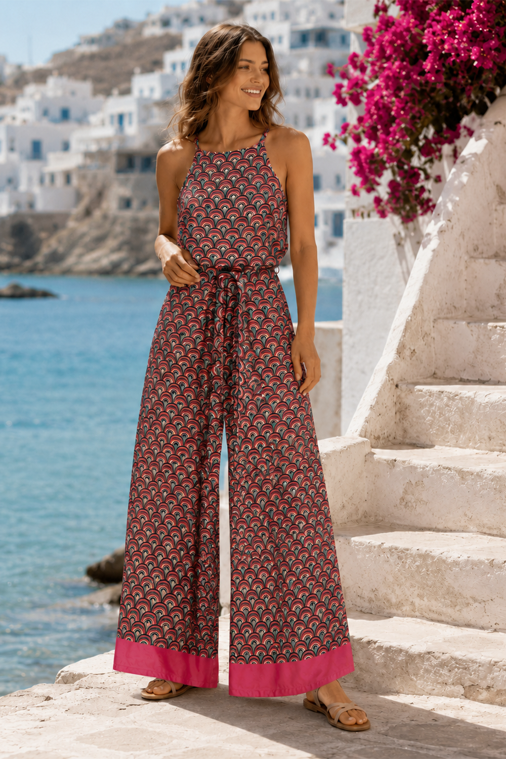 Beli Lastikli Desenli Tulum | Pembe