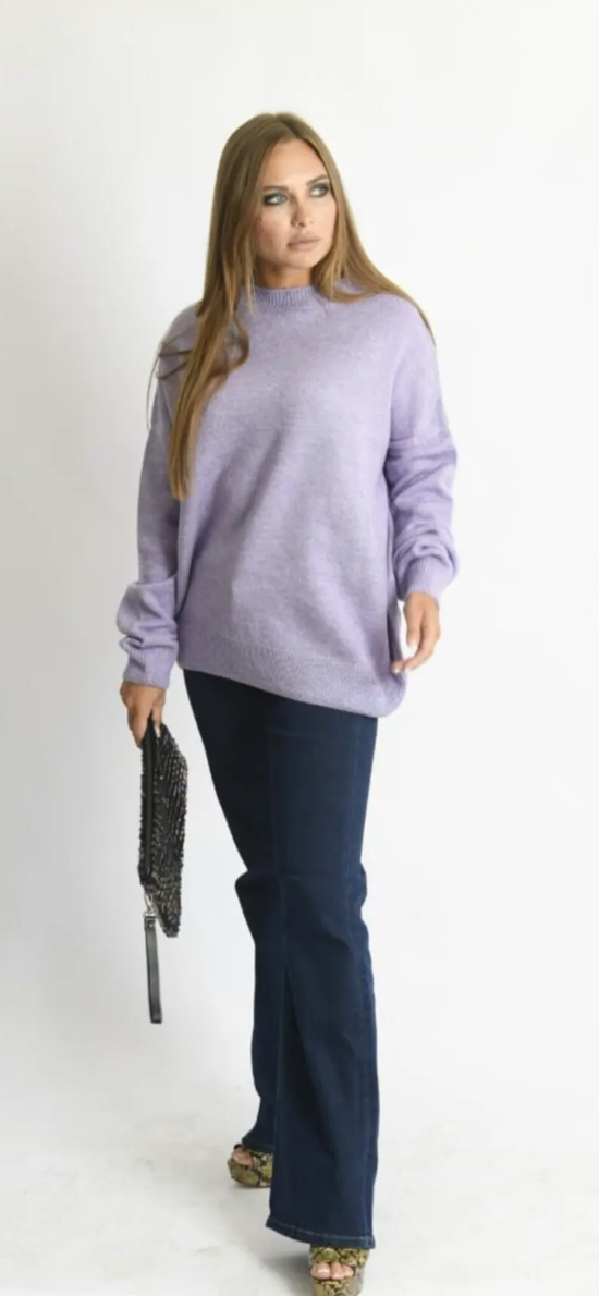 Bisiklet Yaka Oversize Triko Kazak Mor