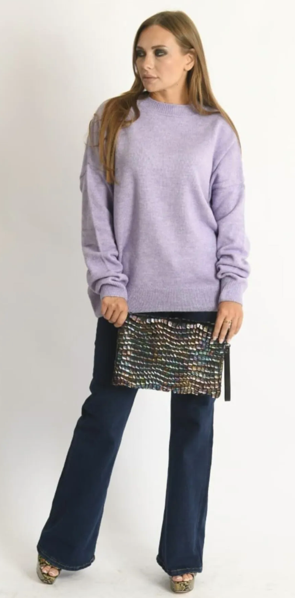 Bisiklet Yaka Oversize Triko Kazak Mor