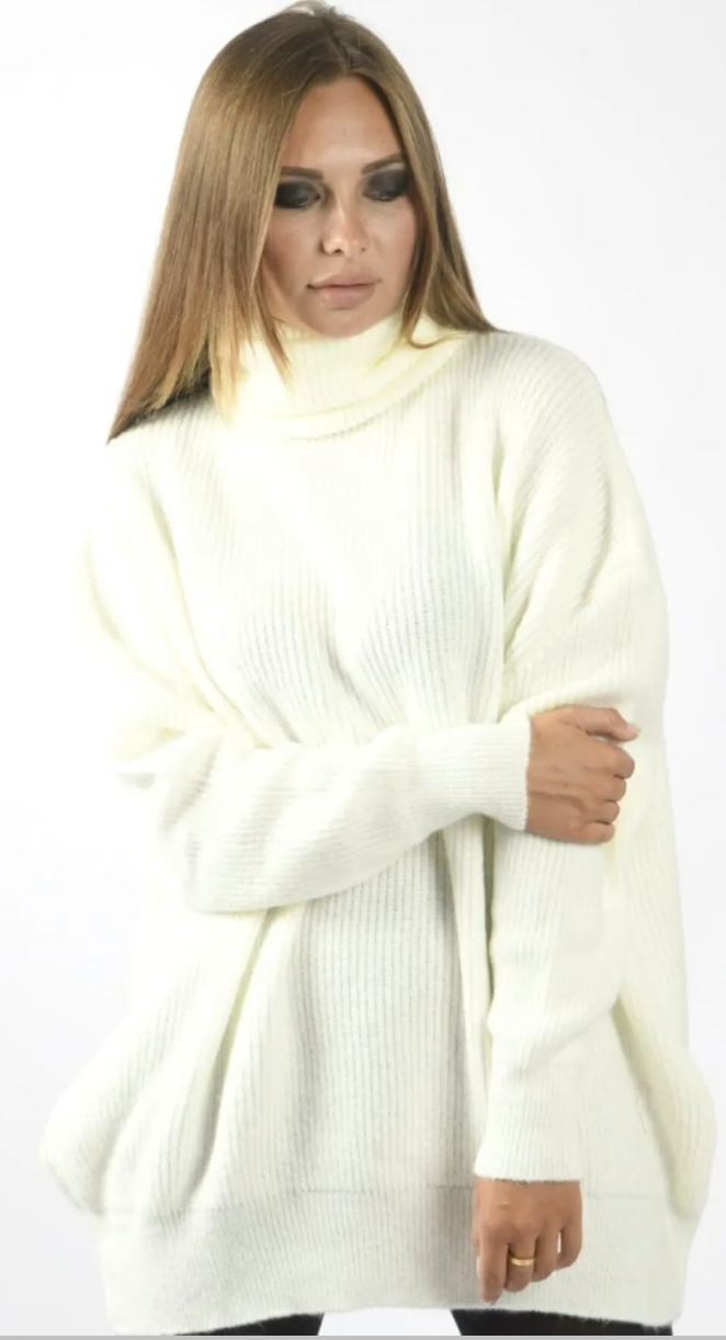 Boğazlı Oversize Kazak Krem