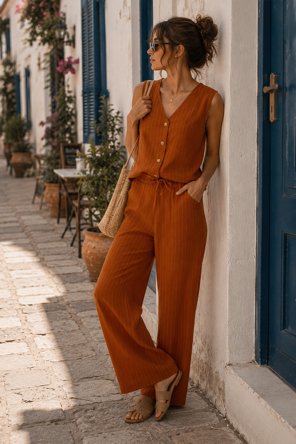 Çizgili Ayrobin Kumaş Pantolon