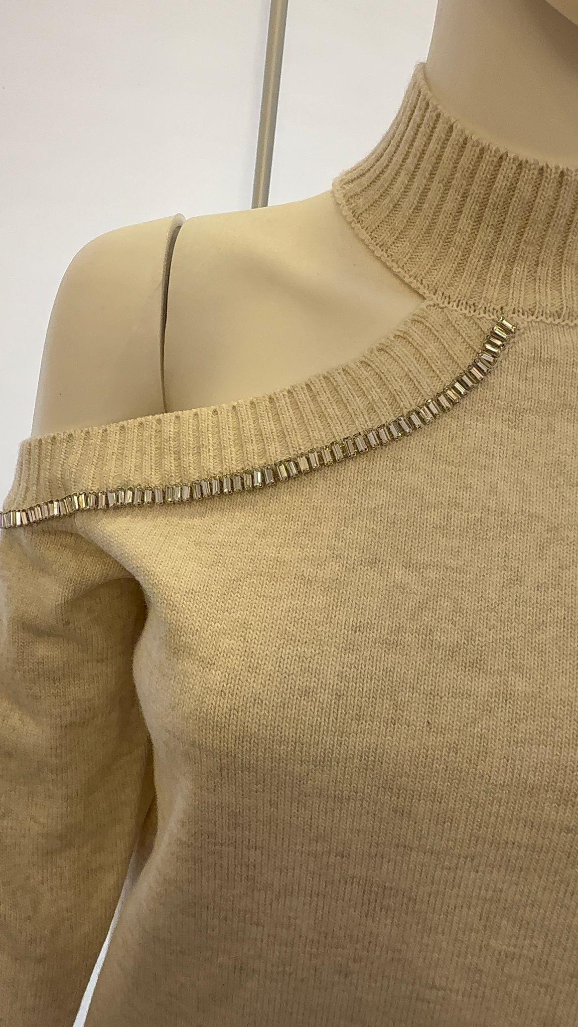 Omuz Dekolteli Triko Kazak Taş