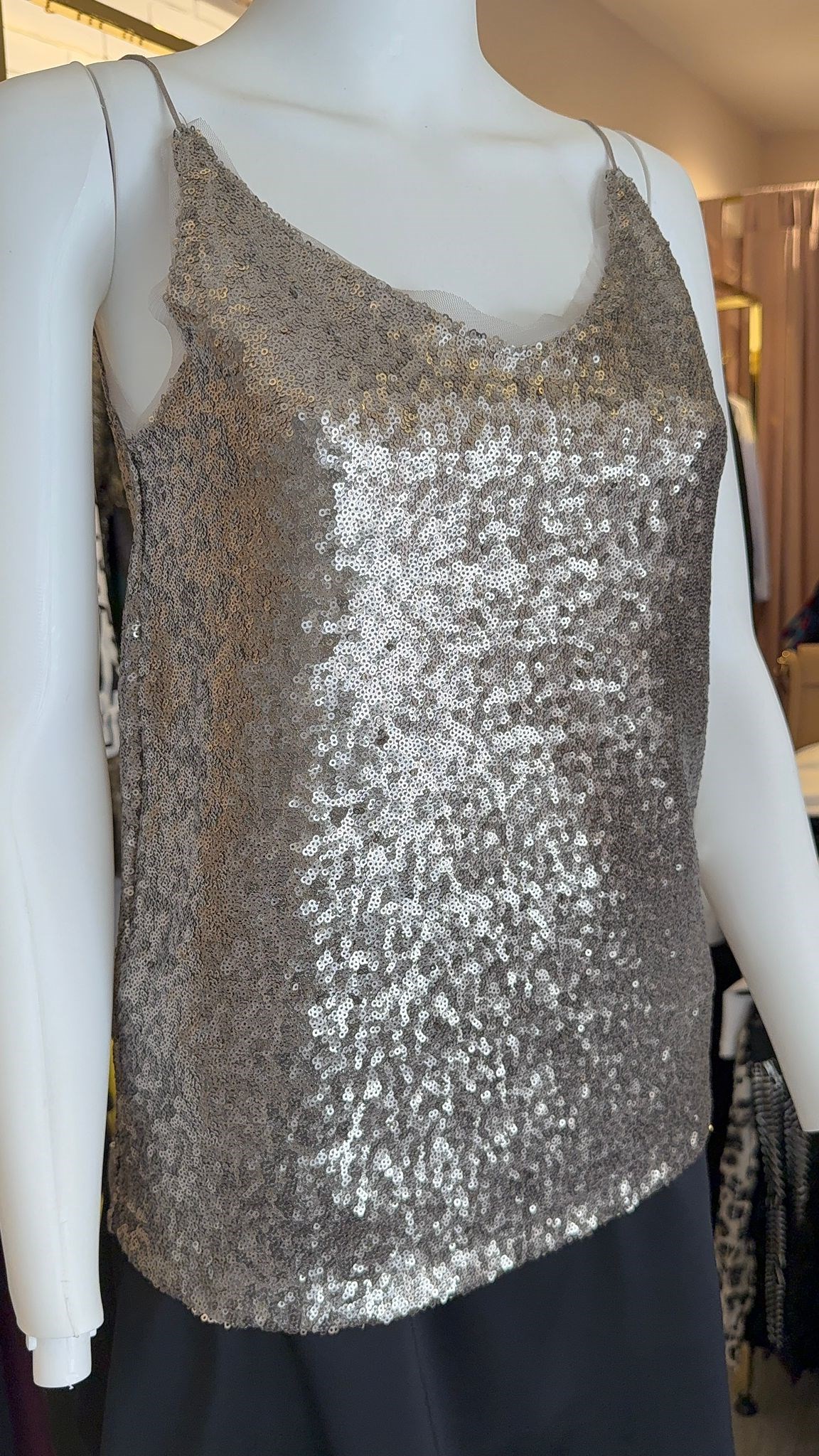 Payetli İp Askılı Bronz Bluz