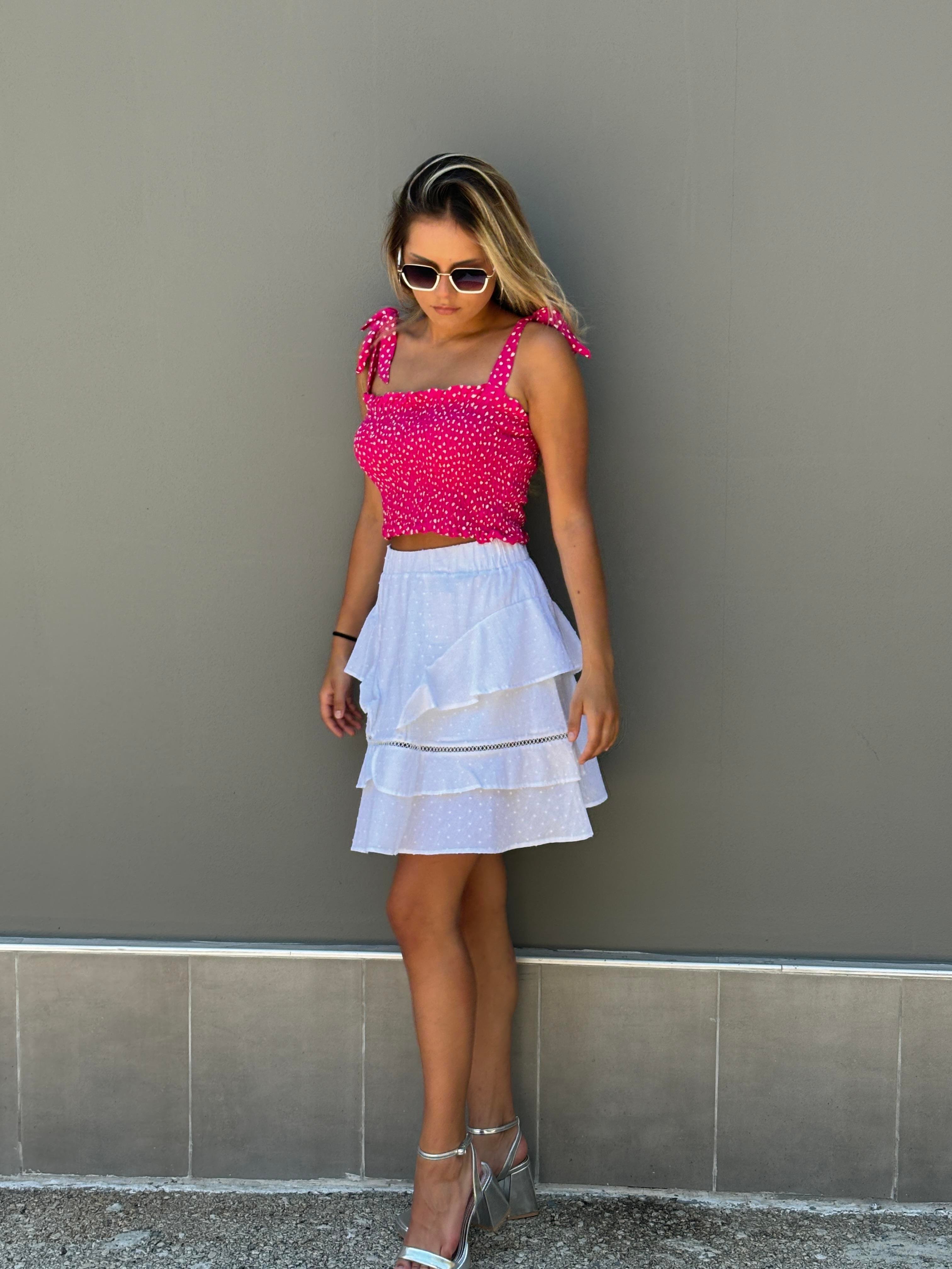 Puan ve Bağlama Detaylı Pembe Crop Bluz