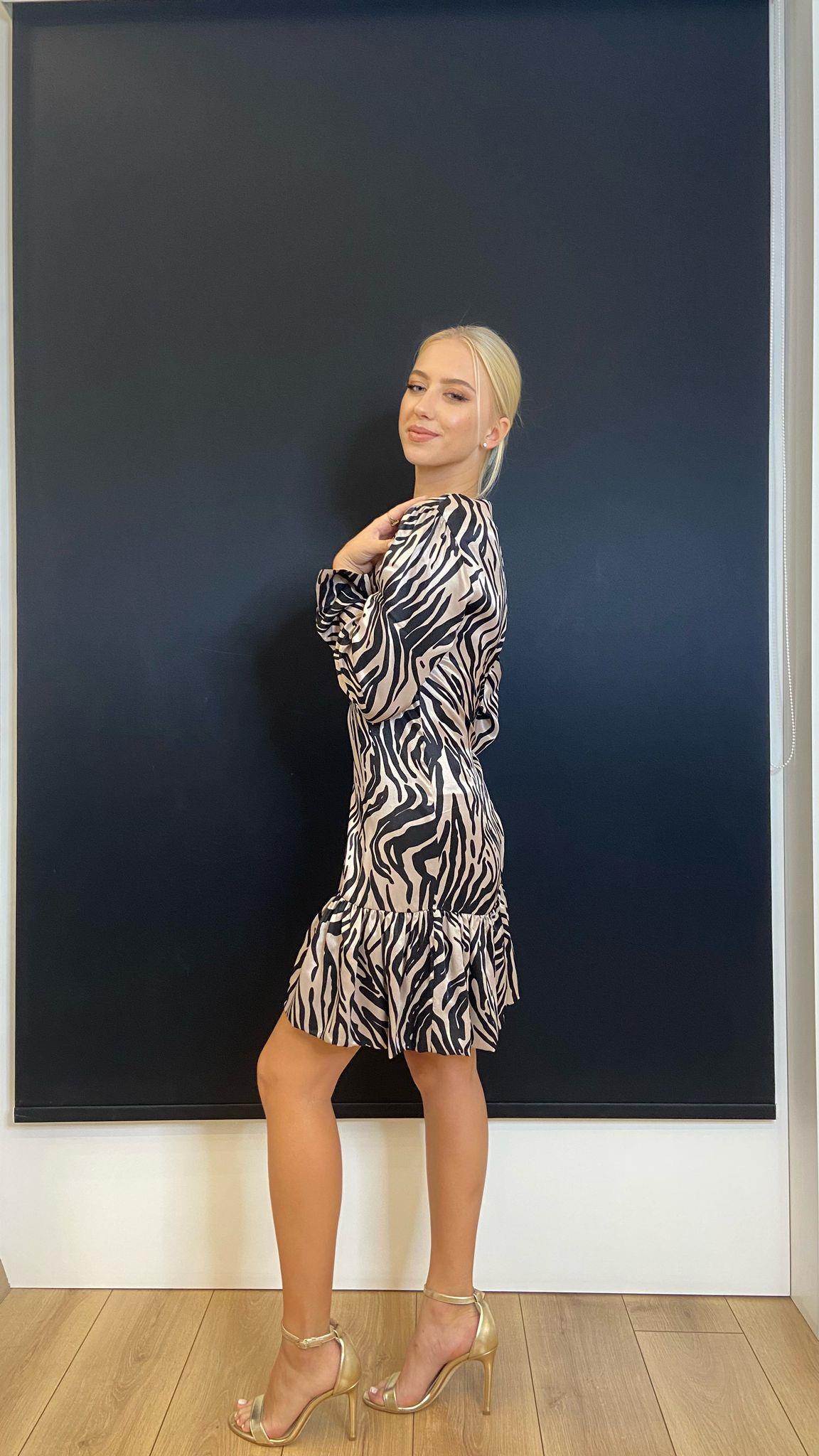 Zebra Desenli Saten Balon Etekli Elsibe 